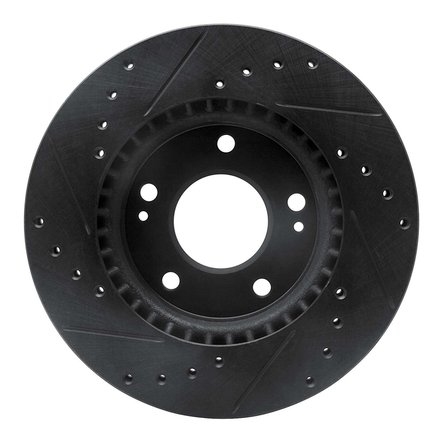 R1 Concepts 07-10 Hyundai Elantra Front Right Drilled & Slotted Black Brake Rotor - Image 2