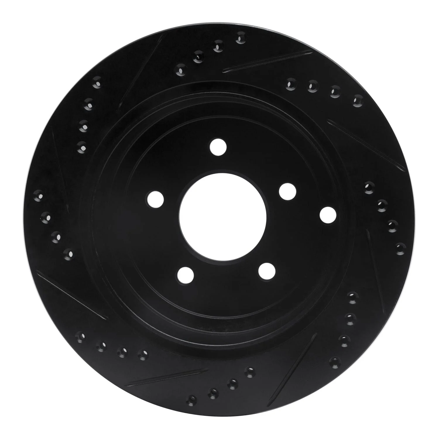 R1 Concepts 07-10 Lincoln Mkx Rear Right Drilled & Slotted Black Brake Rotor - Image 2