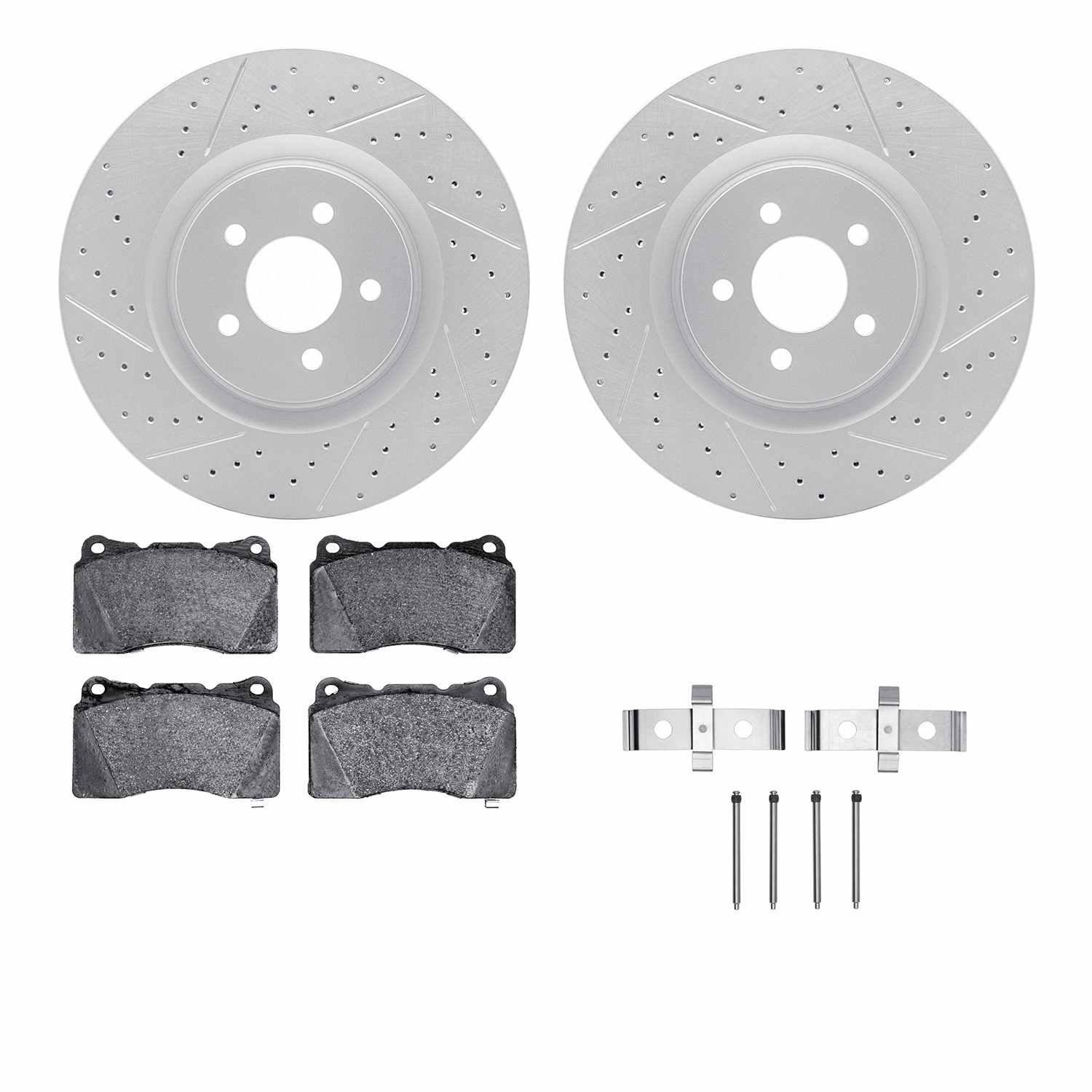 R1 Concepts 07-11 Ford Mustang Front Drill/Slot Carbon Coated Rotor Set w/Optimum Pads