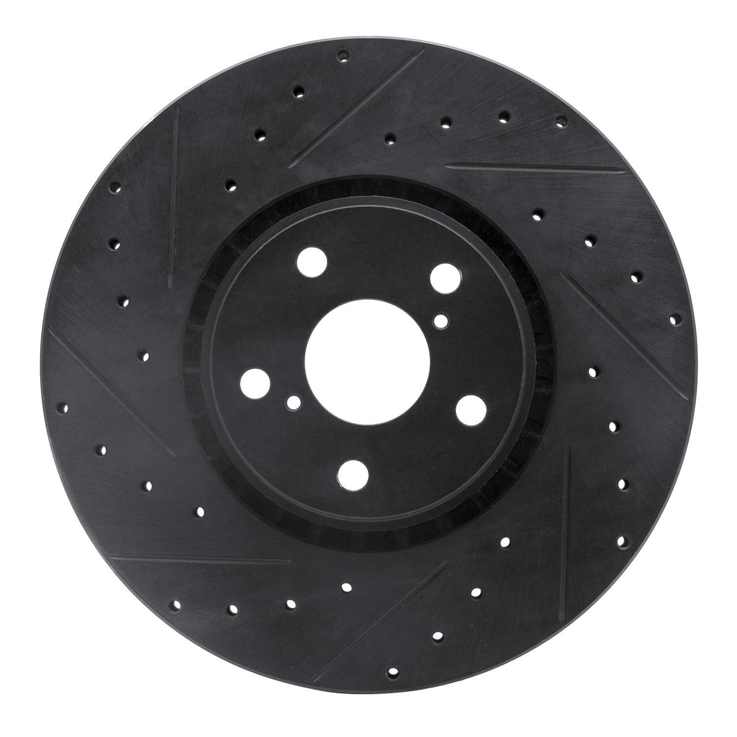 R1 Concepts 07-11 Lexus GS350 Left Front Drilled & Slotted Black Brake Rotor