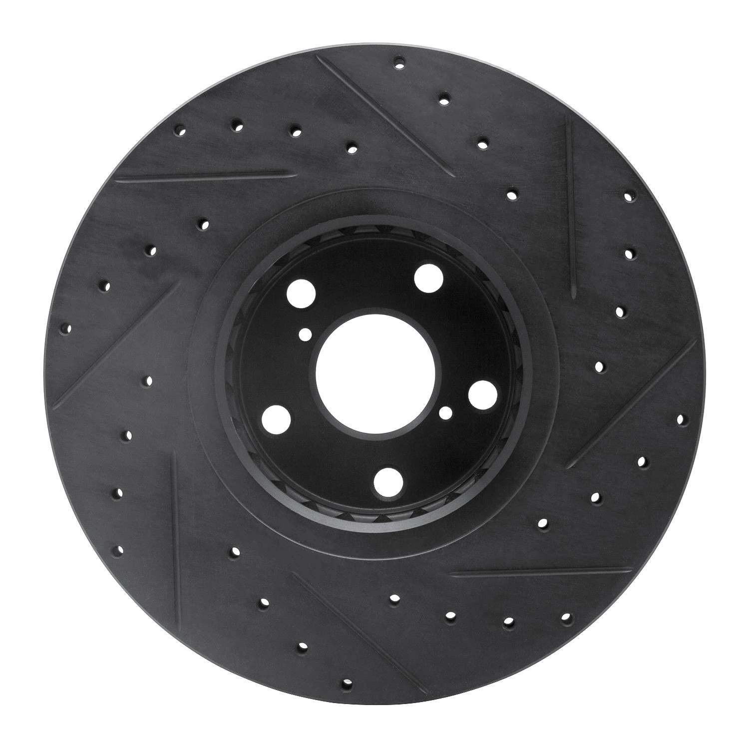 R1 Concepts 07-11 Lexus GS350 Left Front Drilled & Slotted Black Brake Rotor - Image 2