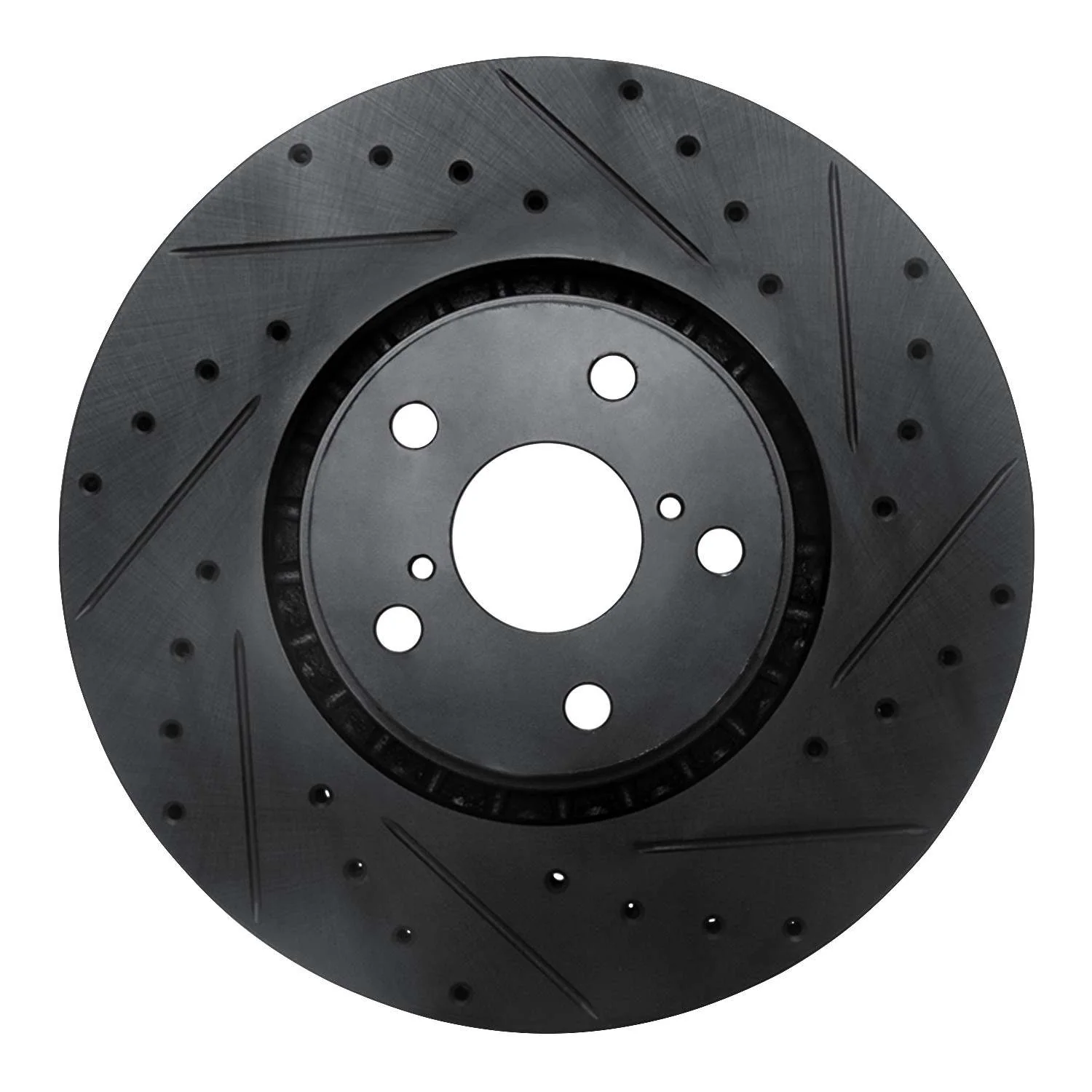 R1 Concepts 07-11 Lexus GS350 Right Front Drilled & Slotted Black Brake Rotor
