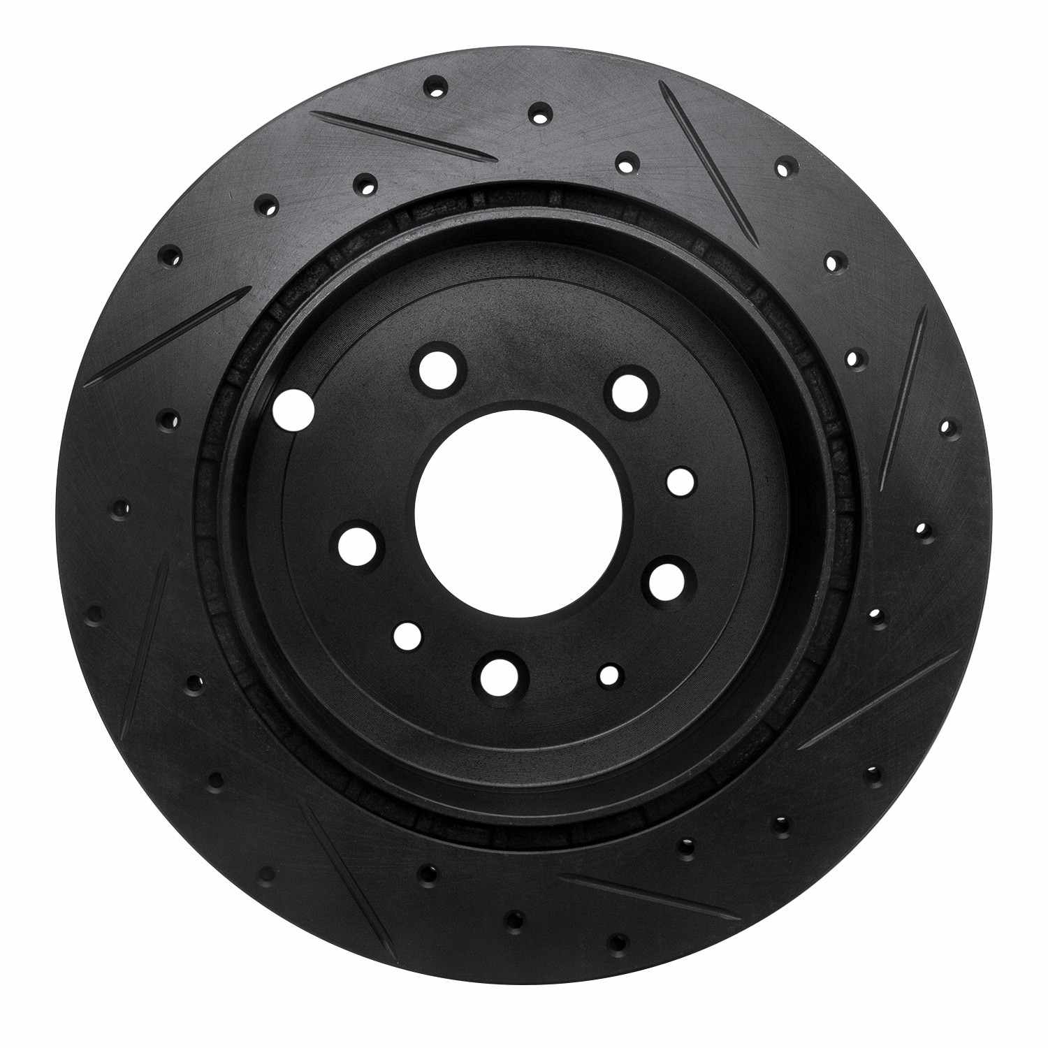 R1 Concepts 07-12 Ford Edge Rear Left Drilled & Slotted Black Brake Rotor - Image 2