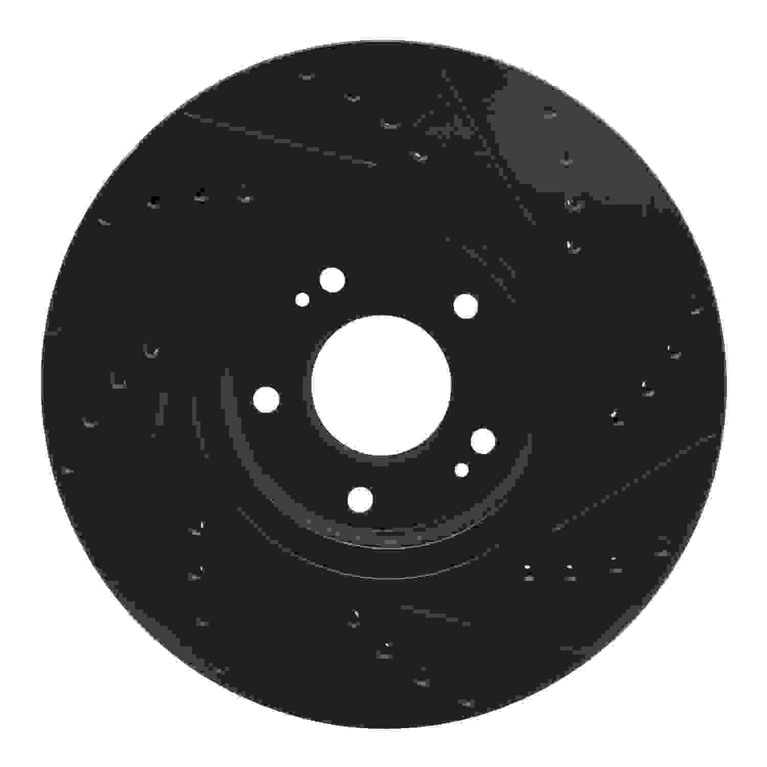 R1 Concepts 07-12 Hyundai Veracruz Front Left Drilled & Slotted Black Brake Rotor - Image 2