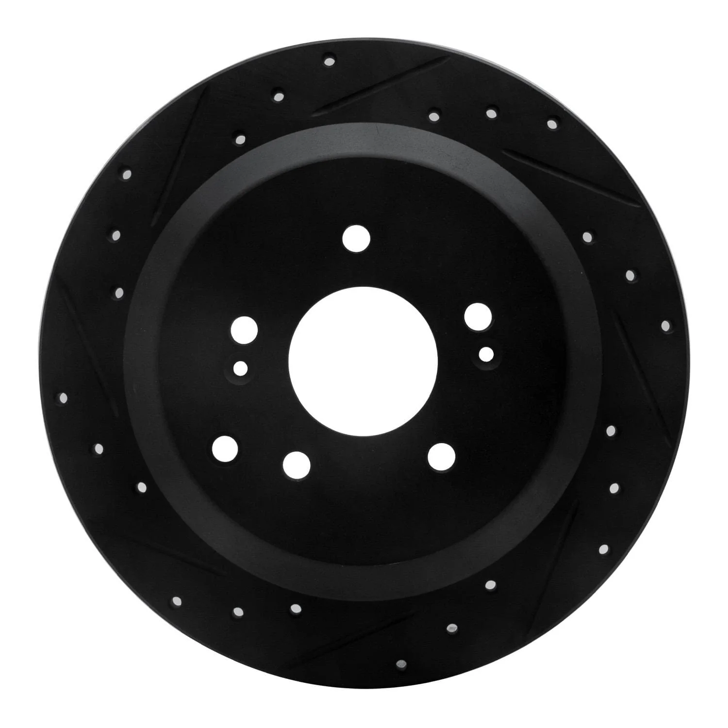 R1 Concepts 07-12 Hyundai Veracruz Rear Left Drilled & Slotted Black Brake Rotor