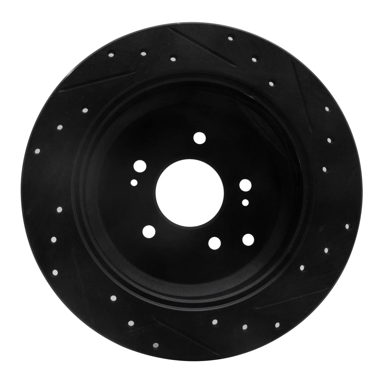 R1 Concepts 07-12 Hyundai Veracruz Rear Left Drilled & Slotted Black Brake Rotor - Image 2