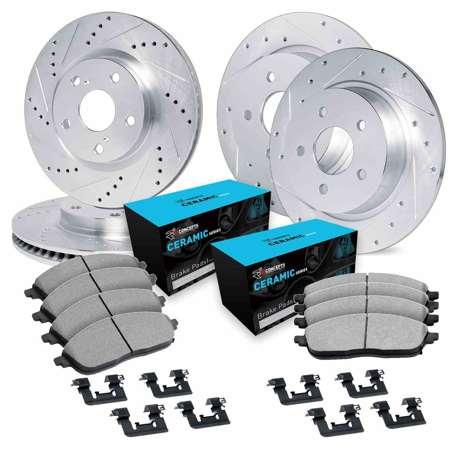 R1 Concepts 07-12 Lexus ES350 Front & Rear Drill/Slot Silver Rotors w/Ceramic Pads