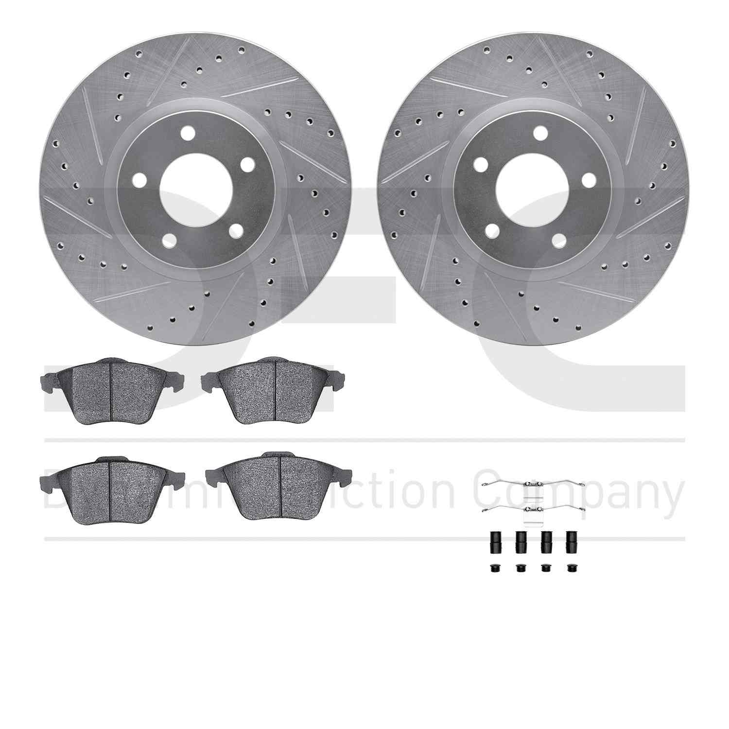 R1 Concepts 07-13 Mazda 3 Front Drilled & Slotted Silver Brake Rotor Set w/Euro Ceramic Pads and Hardware