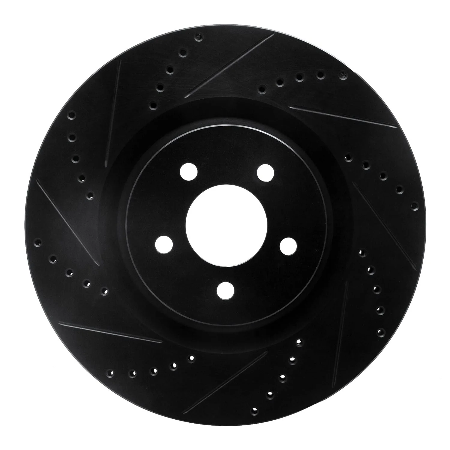 R1 Concepts 07-14 Ford Mustang Front Left Drilled & Slotted Black Brake Rotor