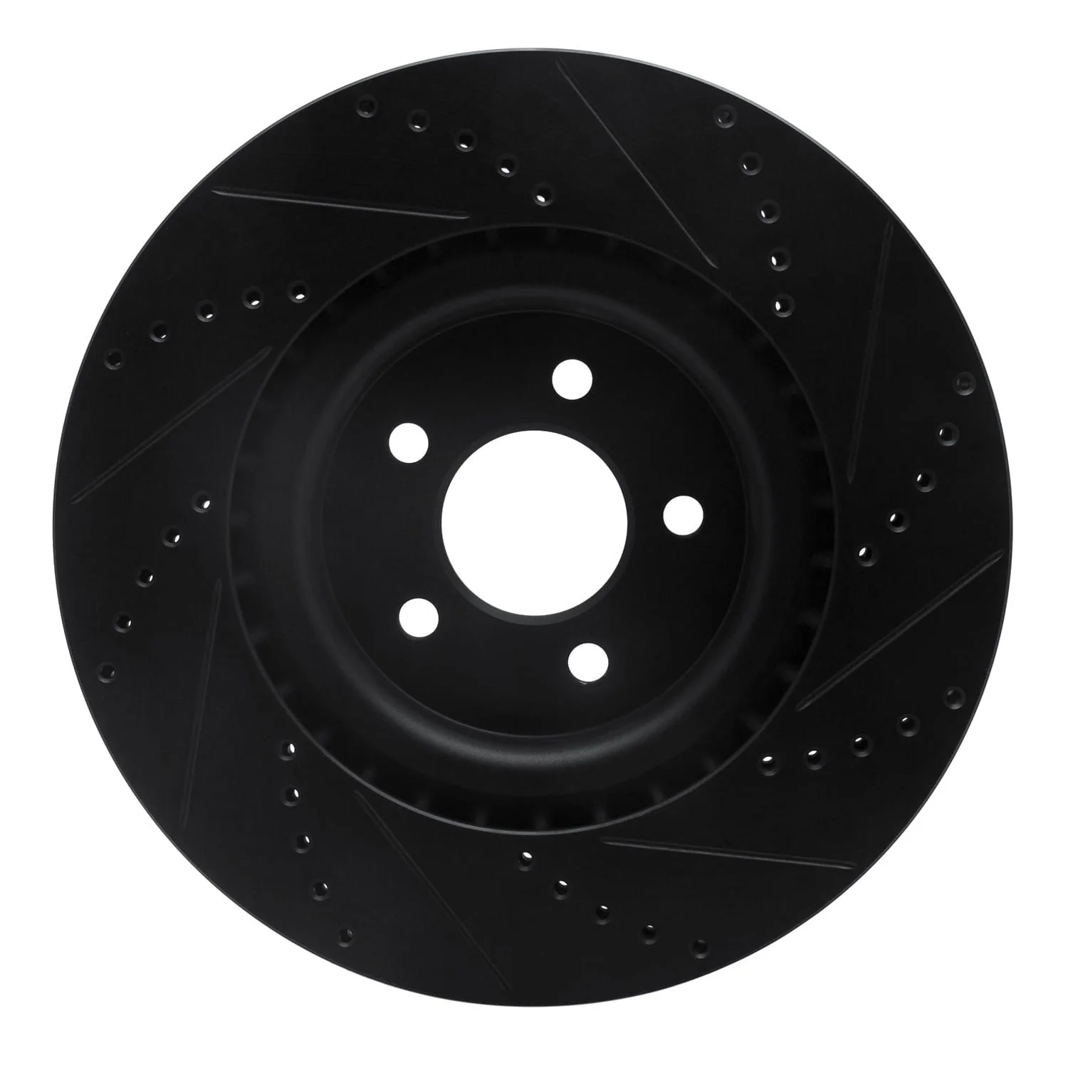 R1 Concepts 07-14 Ford Mustang Front Left Drilled & Slotted Black Brake Rotor - Image 2