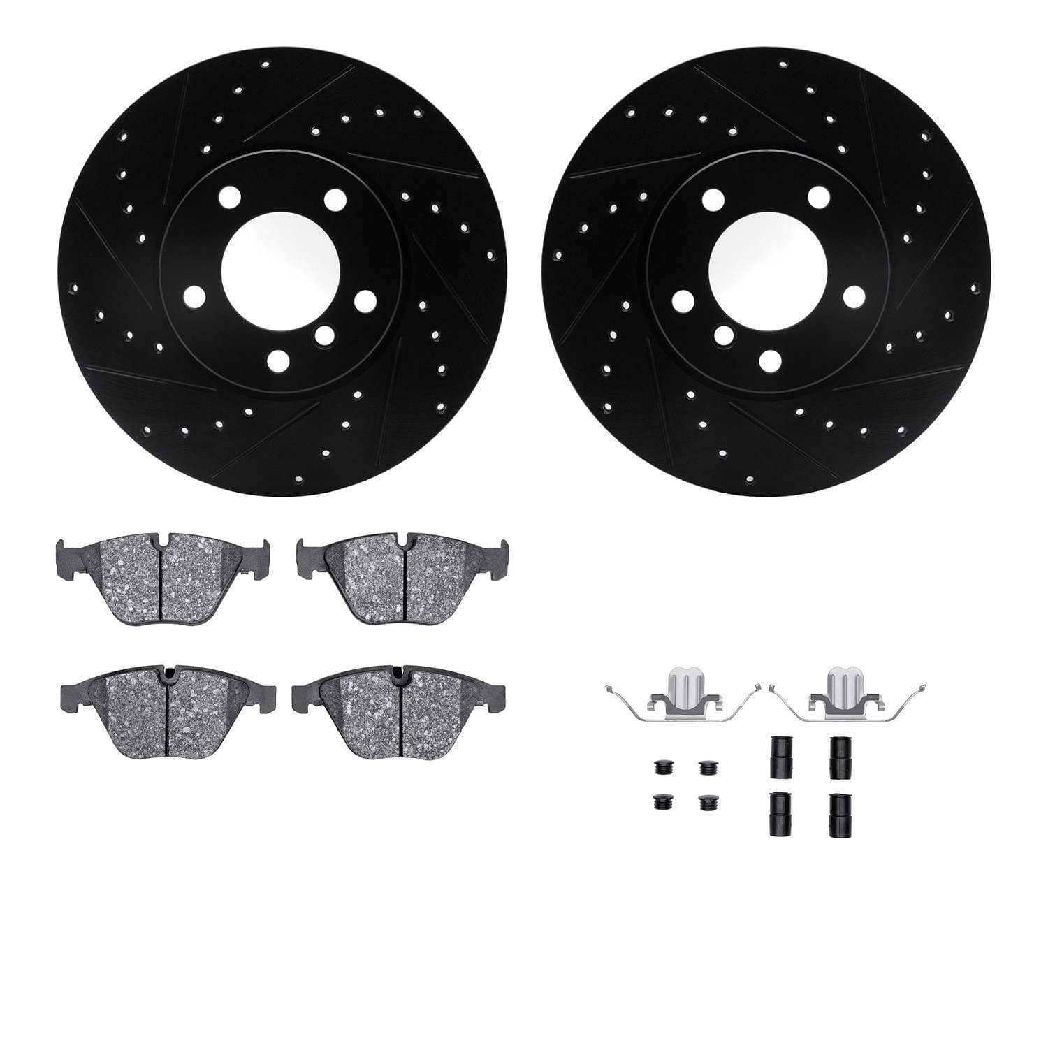 R1 Concepts 07-15 BMW 323i Front Drilled & Slotted Black Brake Rotor Set w/Ceramic Pads and Hardware
