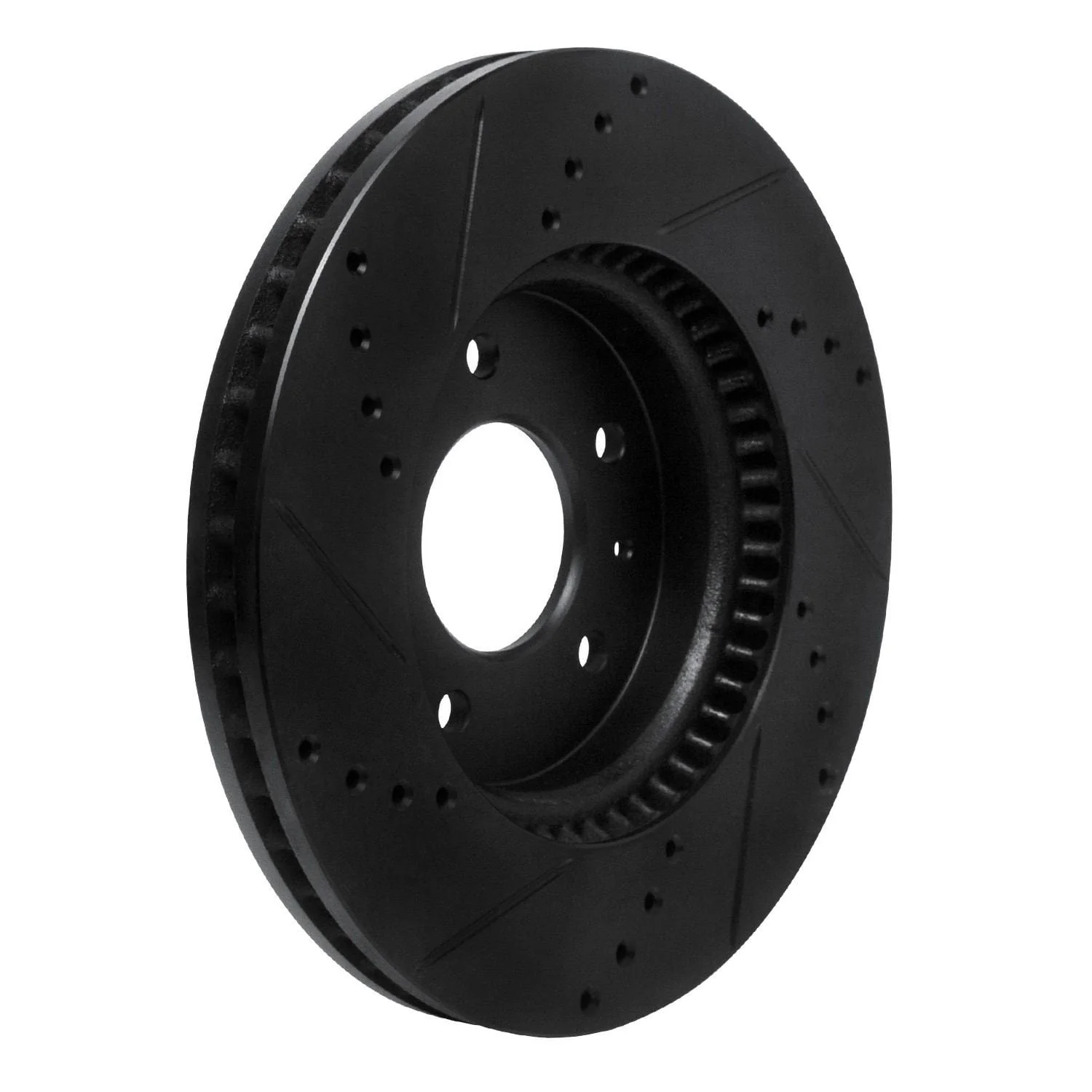 R1 Concepts 07-15 Chevrolet Equinox Front Right Drilled & Slotted Black Brake Rotor - Image 2