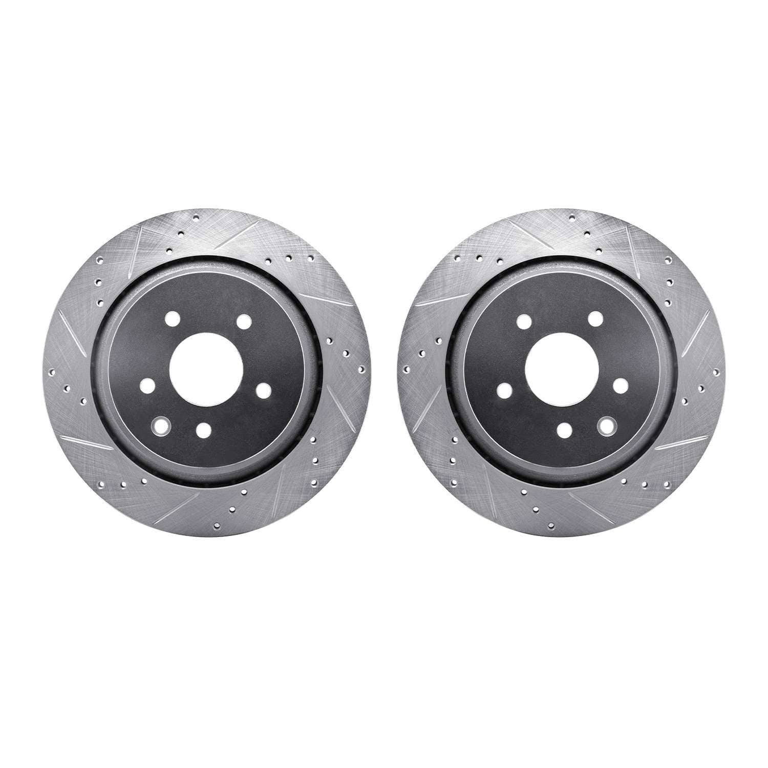 R1 Concepts 07-15 Infiniti G35 Rear Drilled & Slotted Silver Brake Rotor Set