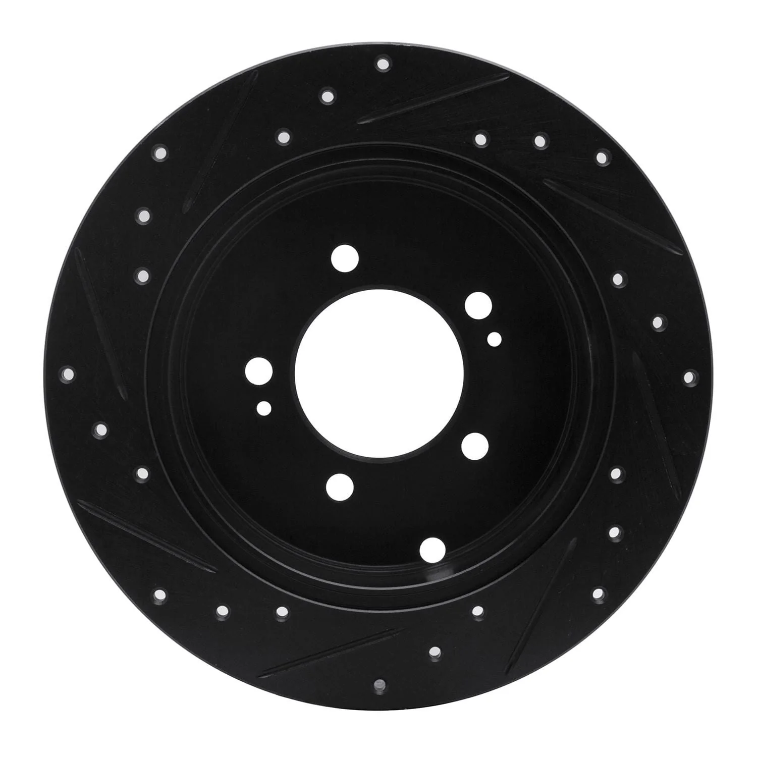 R1 Concepts 07-15 Mitsubishi Lancer Rear Right Drilled & Slotted Black Brake Rotor - Image 2