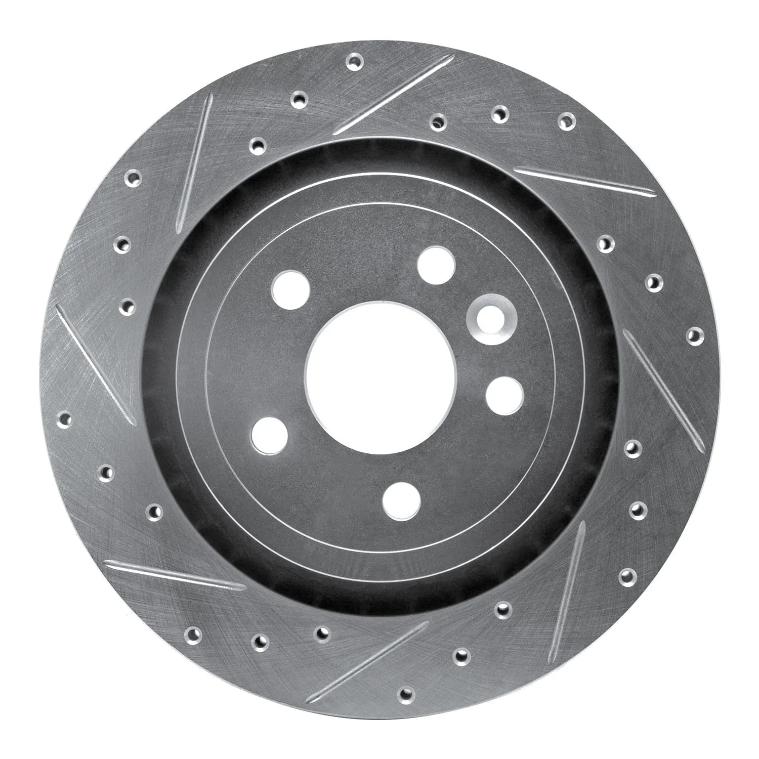 R1 Concepts 07-15 Volvo S80 Rear Left Drilled & Slotted Silver Brake Rotor