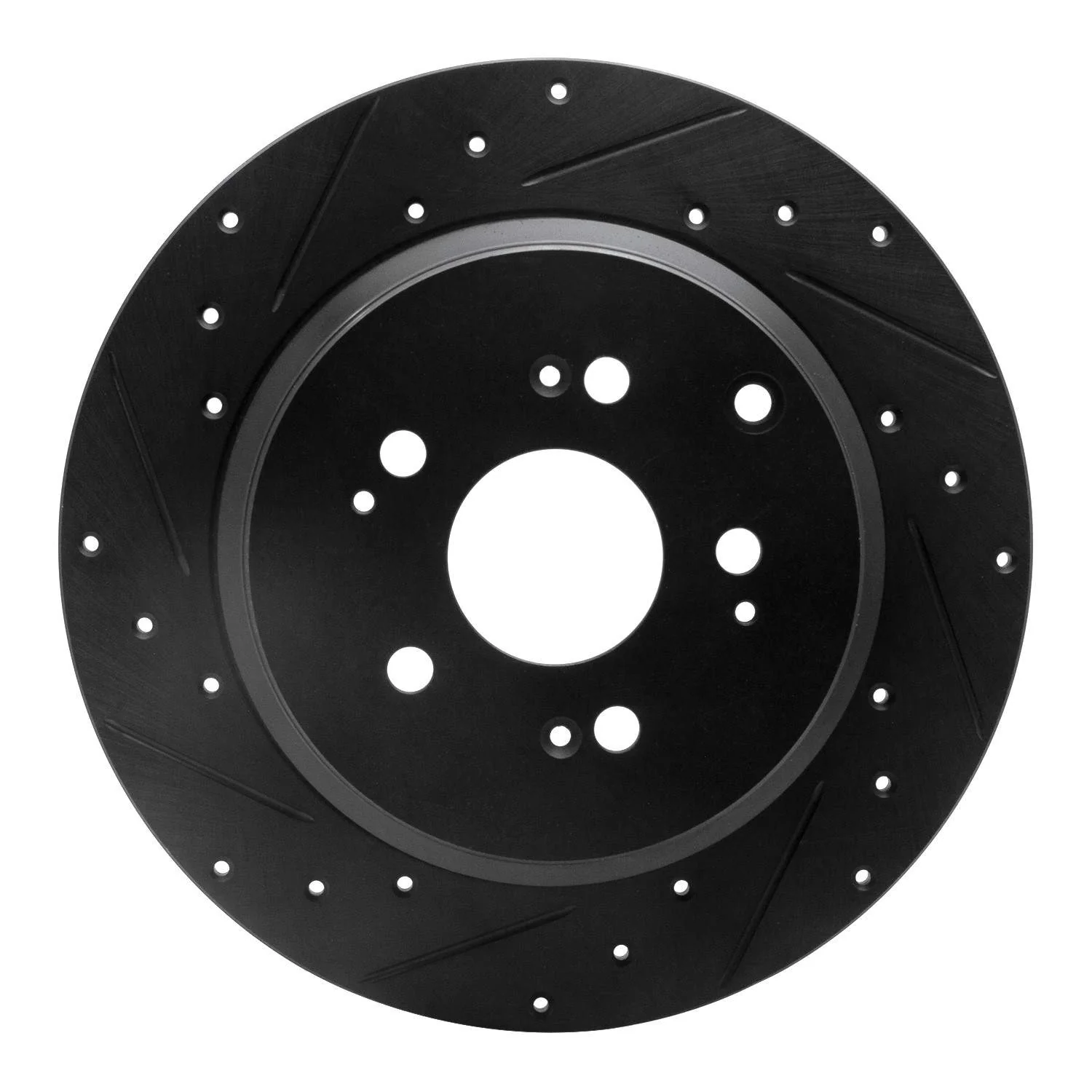 R1 Concepts 07-17 Acura ZDX Rear Left Drilled & Slotted Black Brake Rotor
