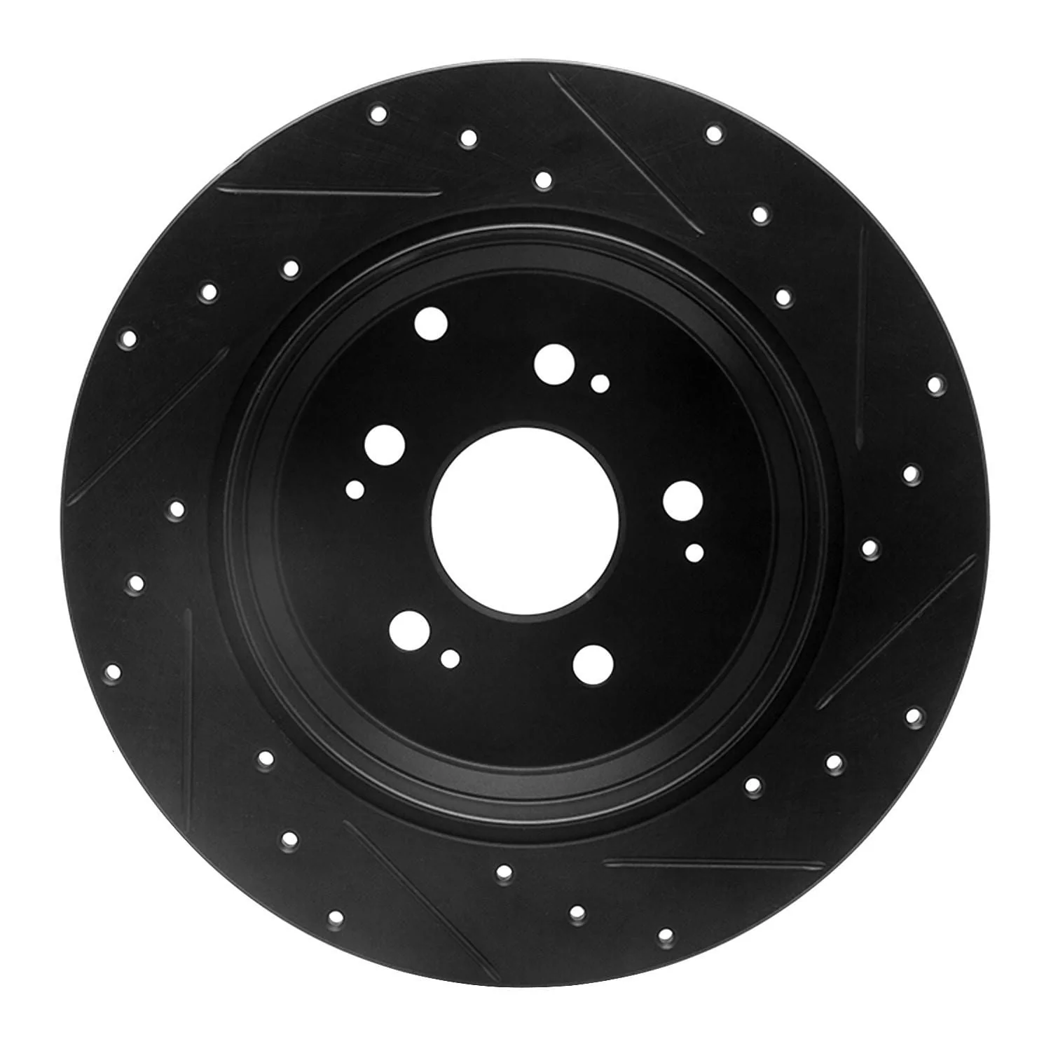 R1 Concepts 07-17 Acura ZDX Rear Left Drilled & Slotted Black Brake Rotor - Image 2