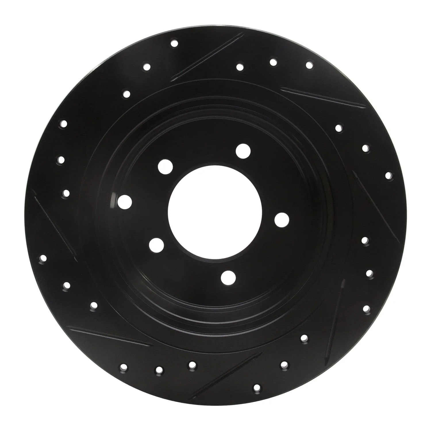 R1 Concepts 07-17 Chrysler Sebring Rear Right Drilled & Slotted Black Brake Rotor - Image 2