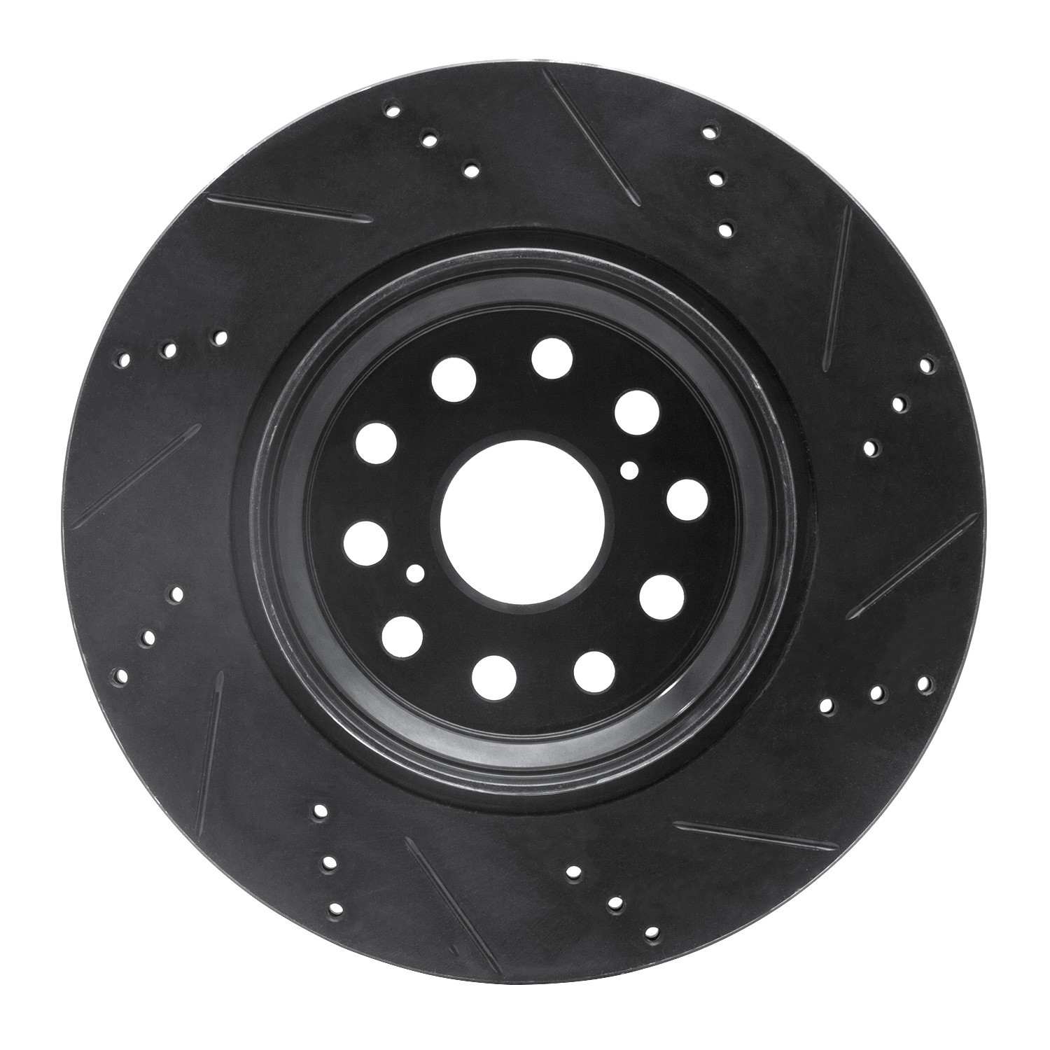 R1 Concepts 07-17 Lexus LS460 Left Rear Drilled & Slotted Black Brake Rotor - Image 2