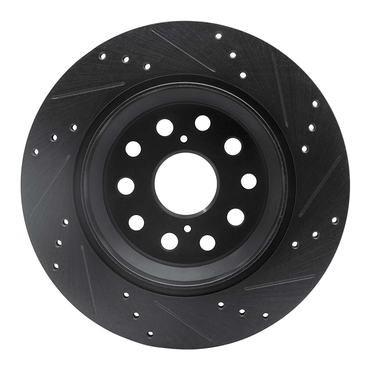 R1 Concepts 07-17 Lexus LS460 Rear Left Drilled & Slotted Black Brake Rotor - Image 2