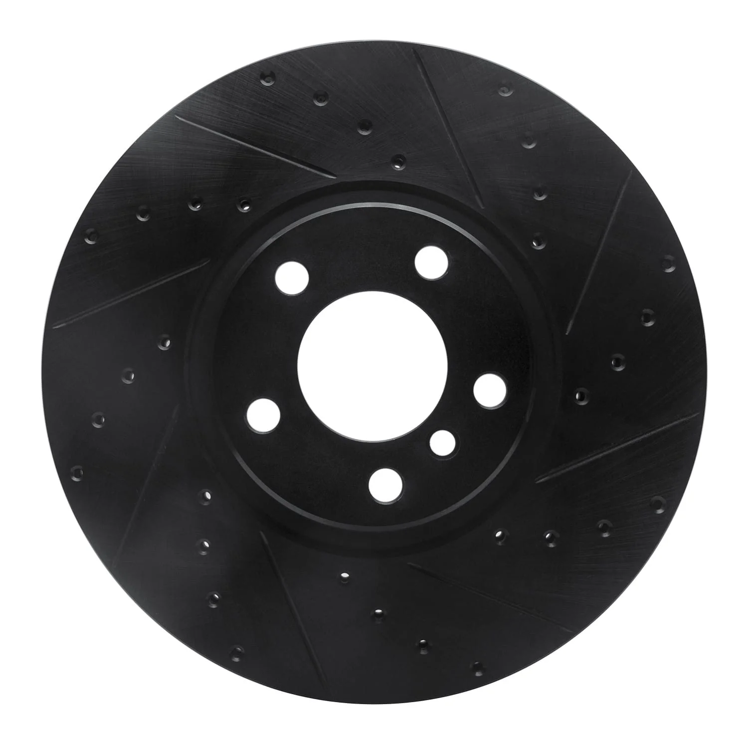 R1 Concepts 07-18 BMW X6 Front Right Drilled & Slotted Black Brake Rotor