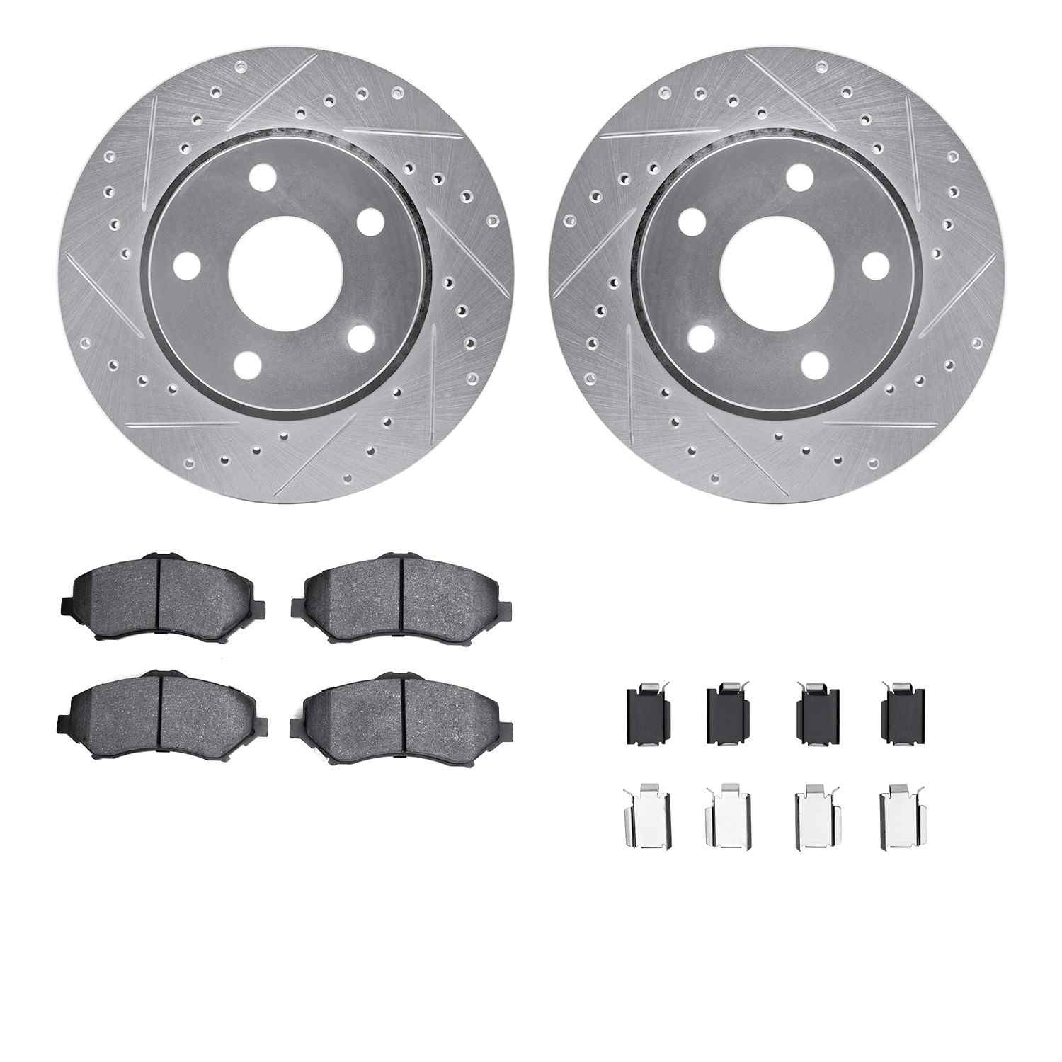 R1 Concepts 07-18 Jeep Wrangler Front Drill/Slot Silver Rotors w/Off-Road/Tow Pads