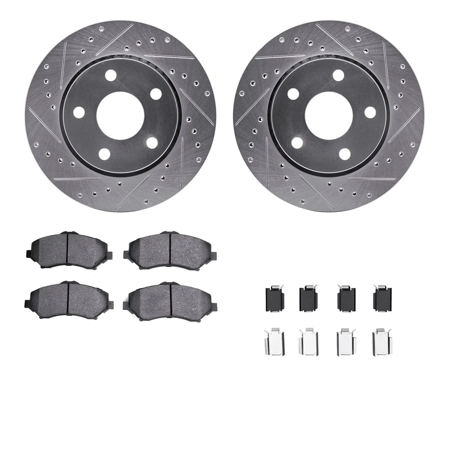 R1 Concepts 07-18 Jeep Wrangler Front Drilled & Slotted Silver Brake Rotor Set w/Ceramic Pads and Hardware