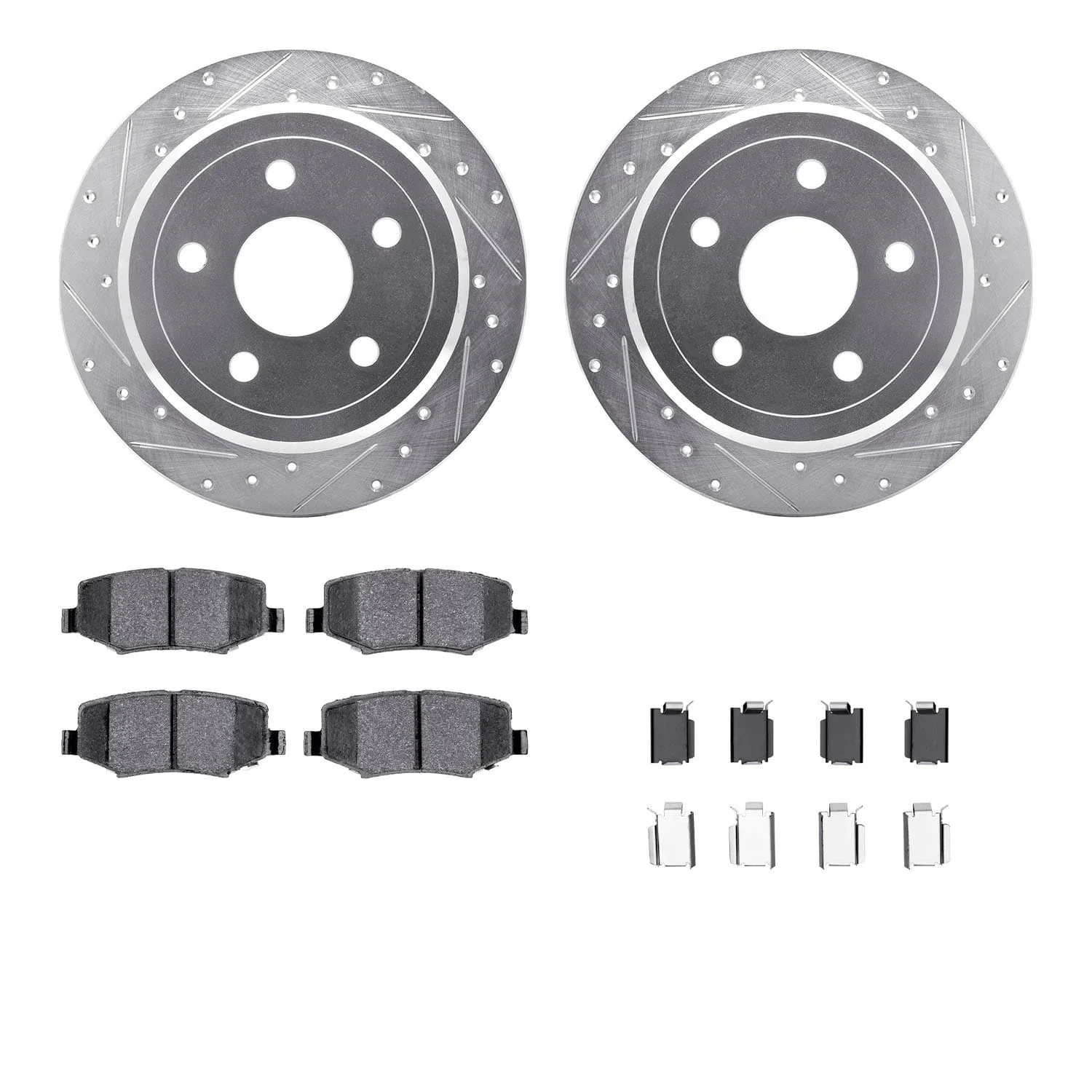 R1 Concepts 07-18 Jeep Wrangler JK Rear Drilled & Slotted Silver Brake Rotor Set w/Ceramic Pads and Hardware