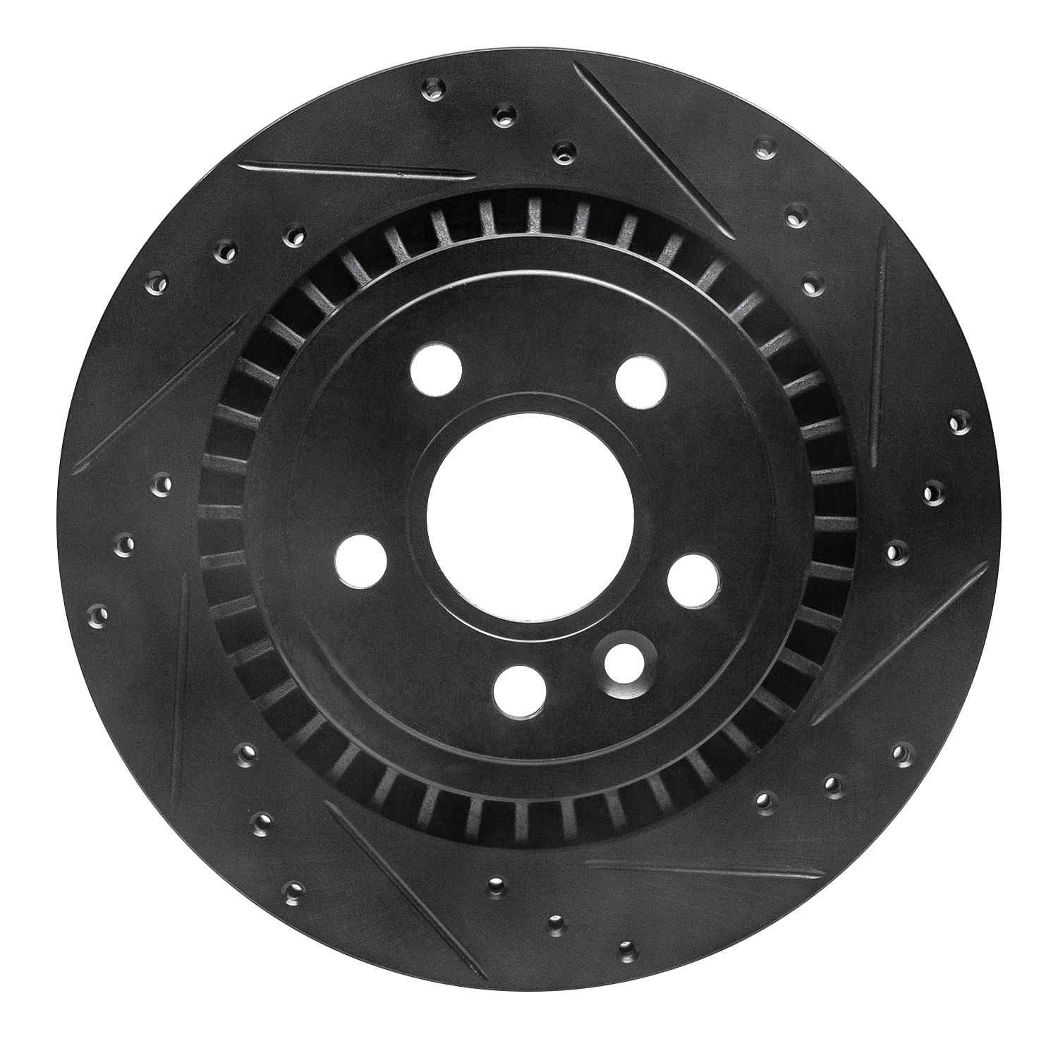 R1 Concepts 07-18 Volvo S60 Rear Right Drilled & Slotted Black Brake Rotor
