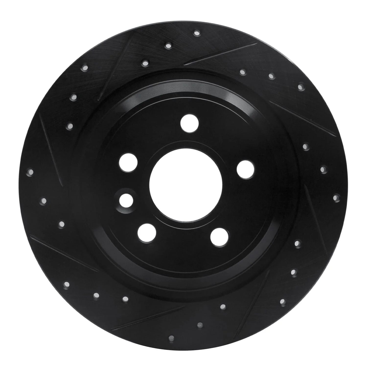 R1 Concepts 07-18 Volvo V60 Cross Country Rear Left Drilled & Slotted Black Brake Rotor