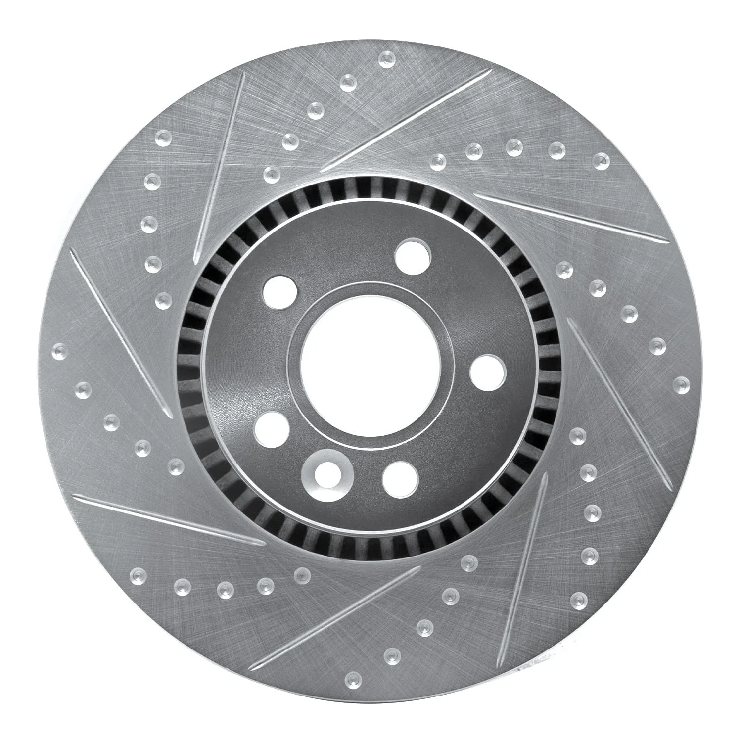 R1 Concepts 07-18 Volvo Xc70 Front Left Drilled & Slotted Silver Brake Rotor