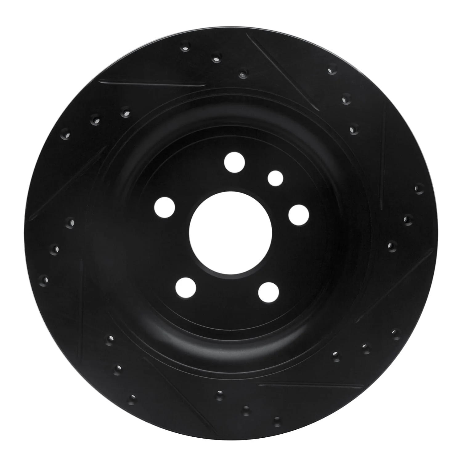 R1 Concepts 07-18 Volvo XC70 Rear Left Drilled & Slotted Black Brake Rotor - Image 2