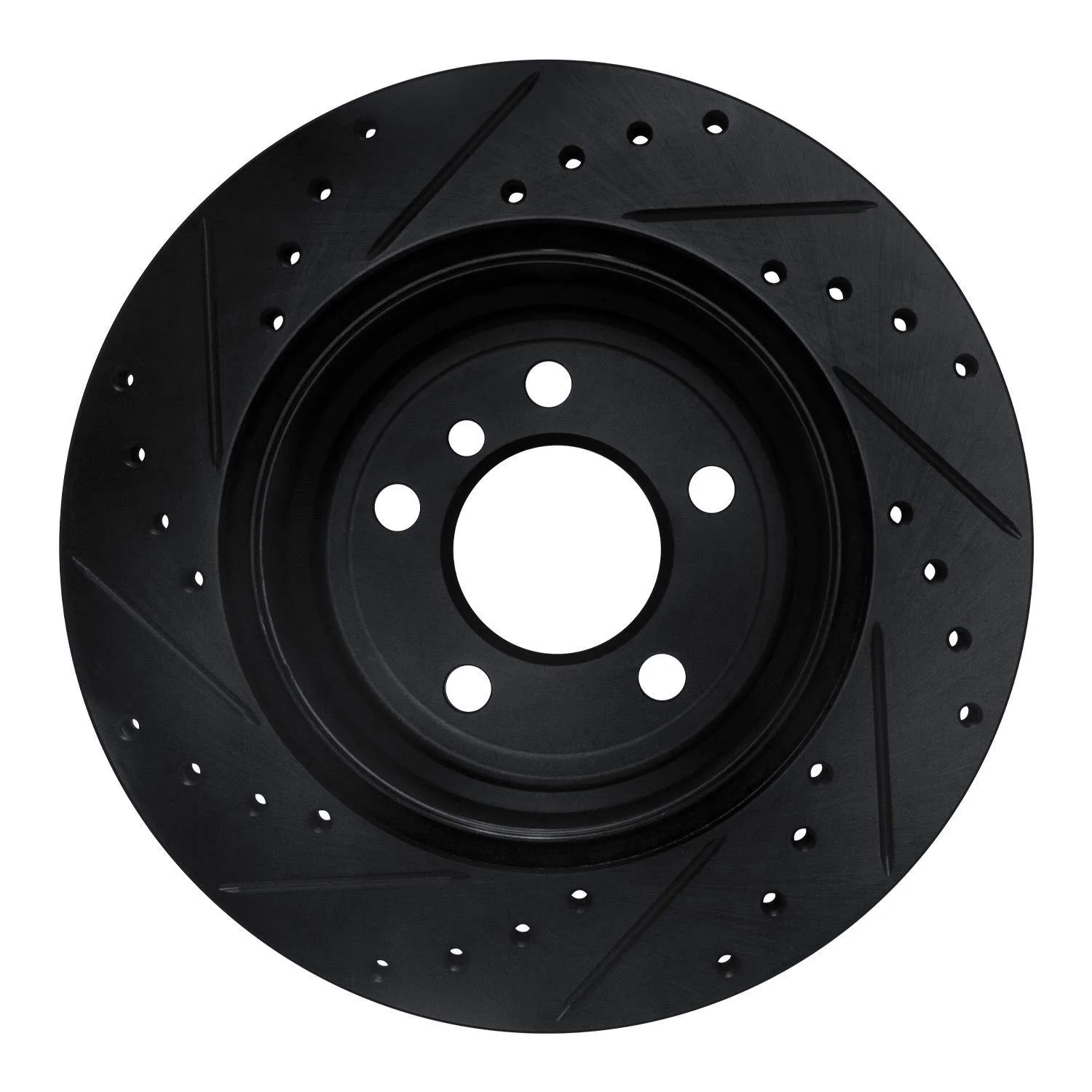 R1 Concepts 07-19 BMW X5 Rear Right Drilled & Slotted Black Brake Rotor - Image 2