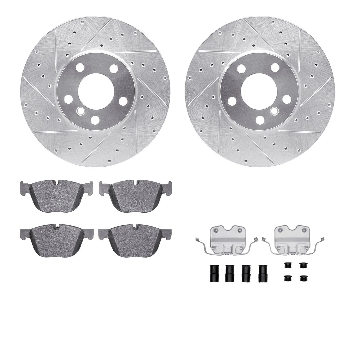 R1 Concepts 07-19 BMW X6 Front Drilled & Slotted Silver Brake Rotor Set w/Ceramic Pads and Hardware