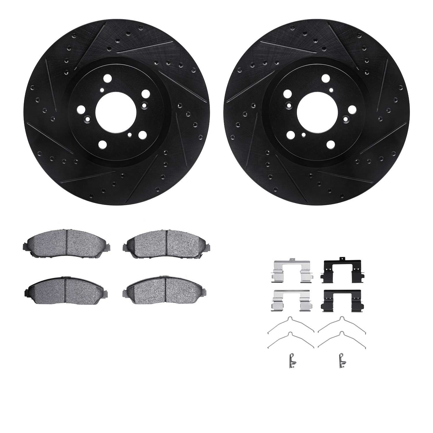 R1 Concepts 07-20 Acura ZDX Front Drilled & Slotted Black Brake Rotor Set w/Ceramic Pads and Hardware