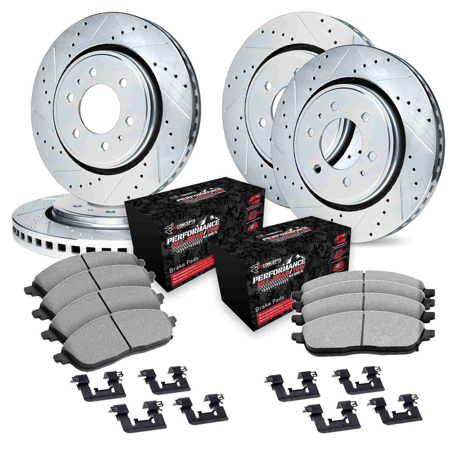 R1 Concepts 07-20 Cadillac Escalade Front & Rear Drill/Slot Silver Rotors w/Off-Road/Tow Pads