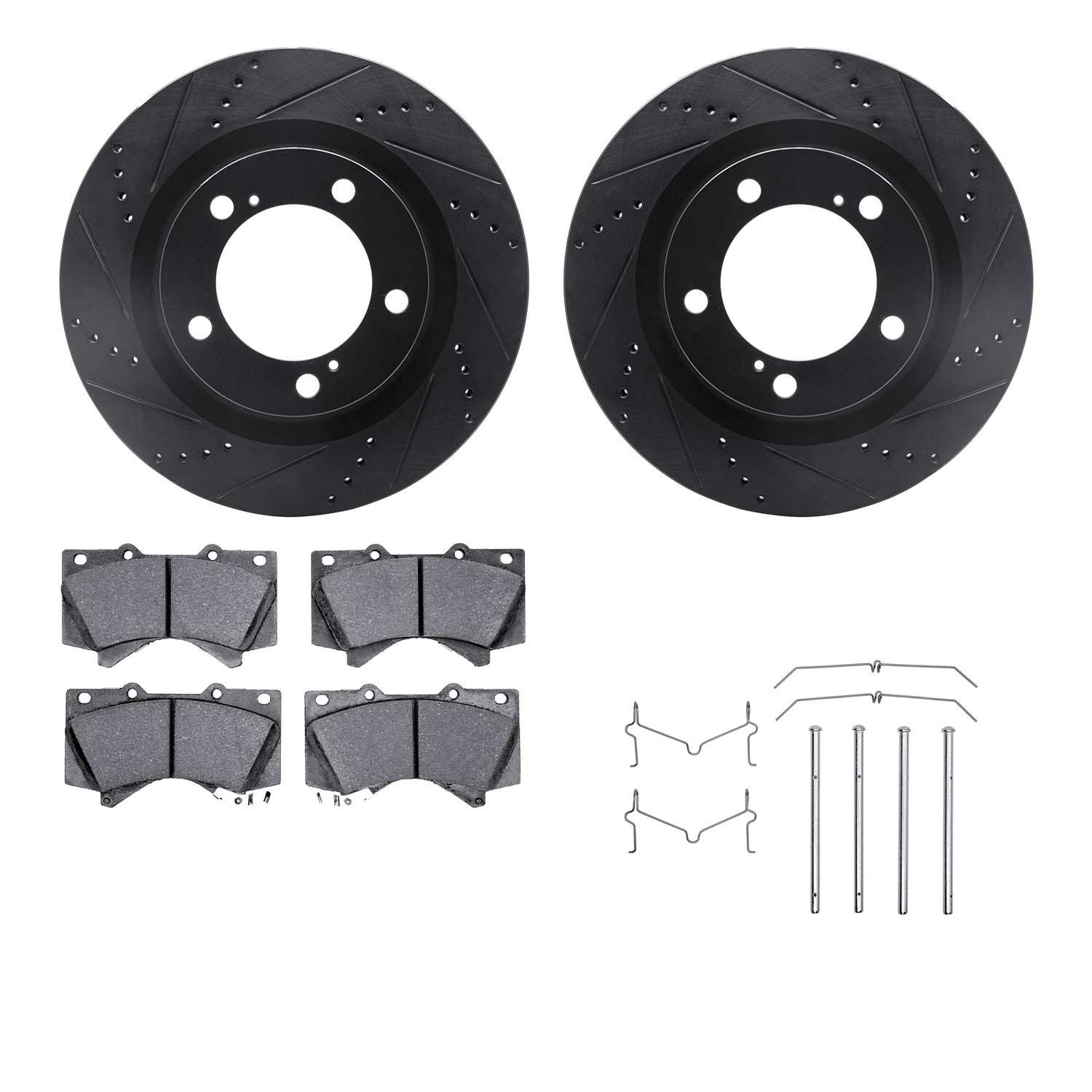 R1 Concepts 07-22 Lexus LX570 Front Drilled & Slotted Black Brake Rotor Set w/Ceramic Pads and Hardware