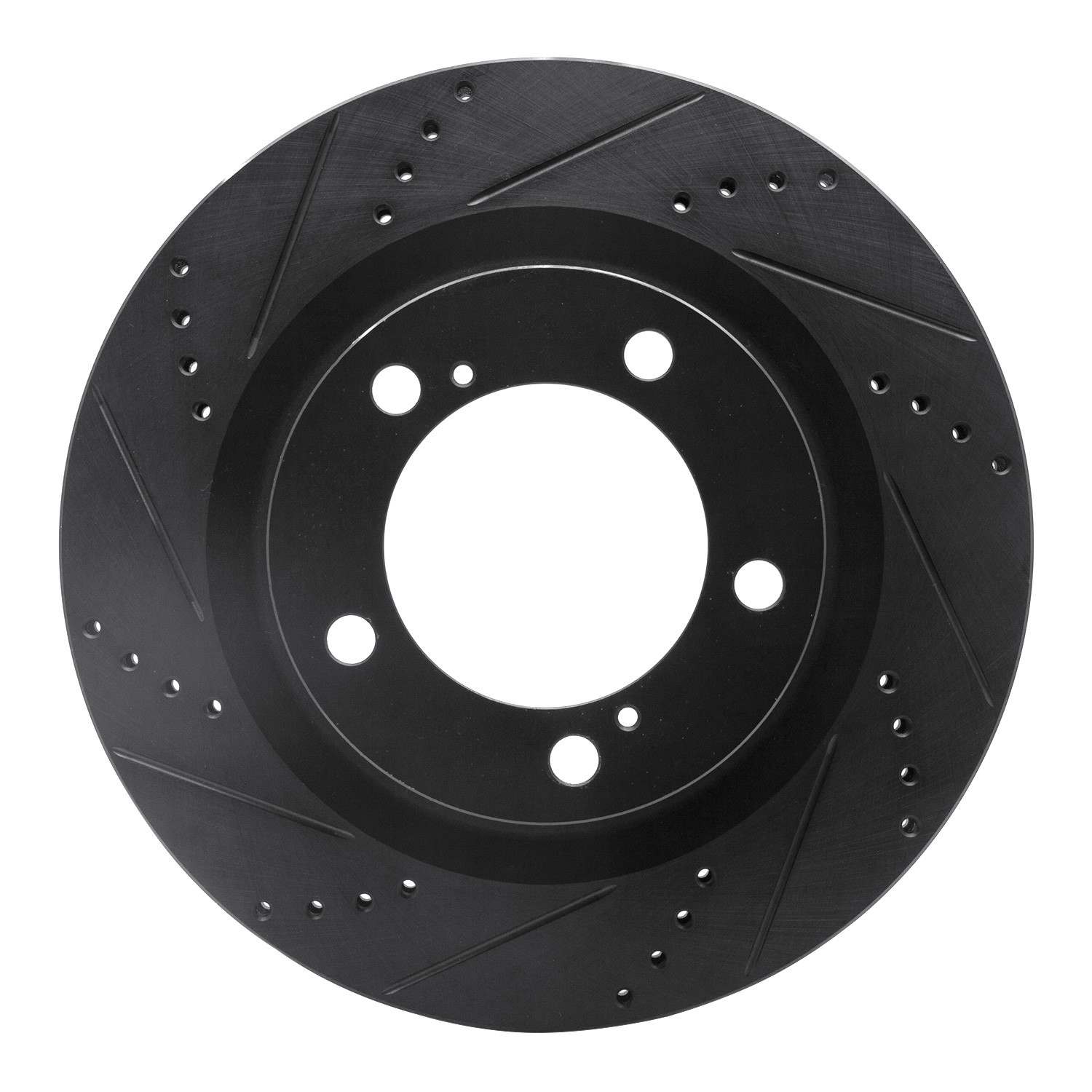 R1 Concepts 07-22 Lexus LX570 Front Left Drilled & Slotted Black Brake Rotor