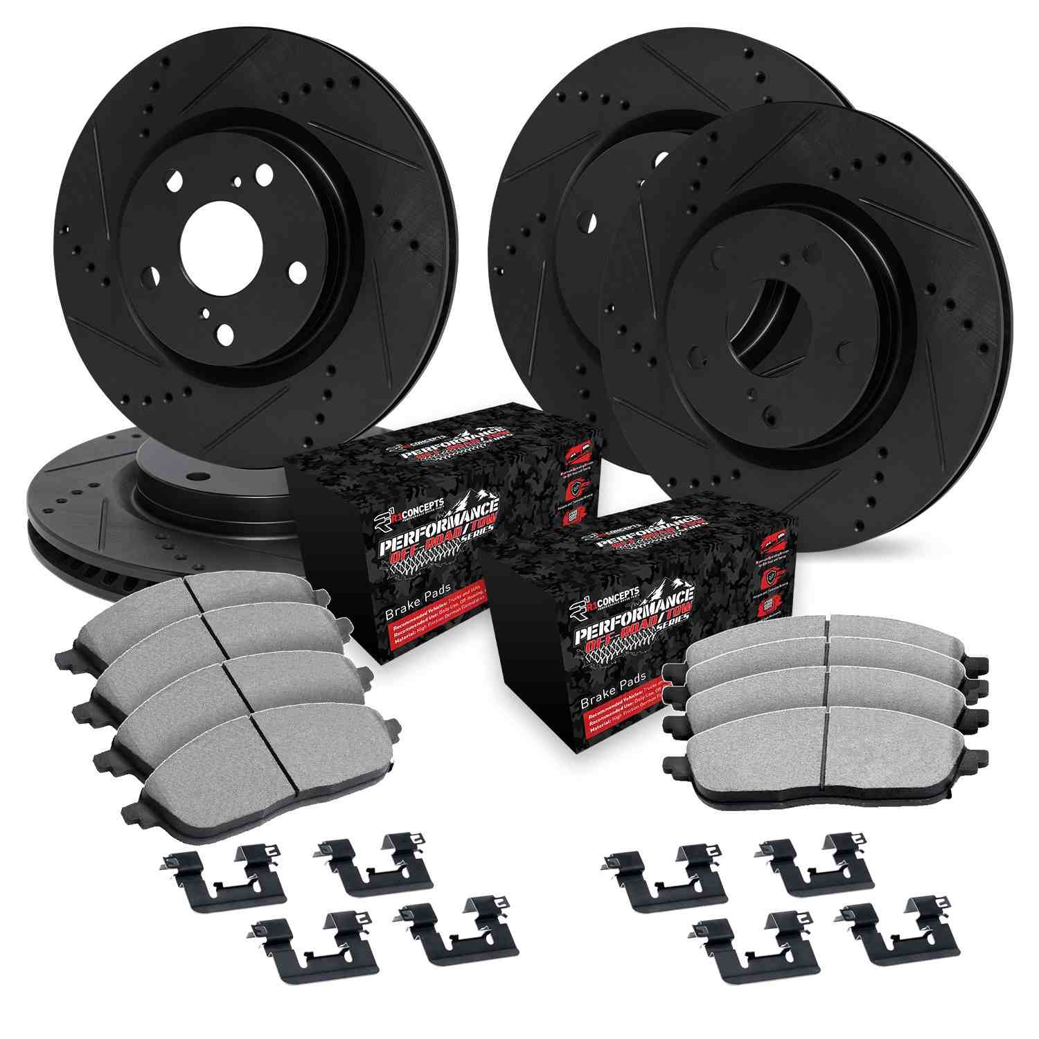 R1 Concepts 07-22 Lexus LX570 Front & Rear Drill/Slot Black Rotors w/Off-Road/Tow Pads
