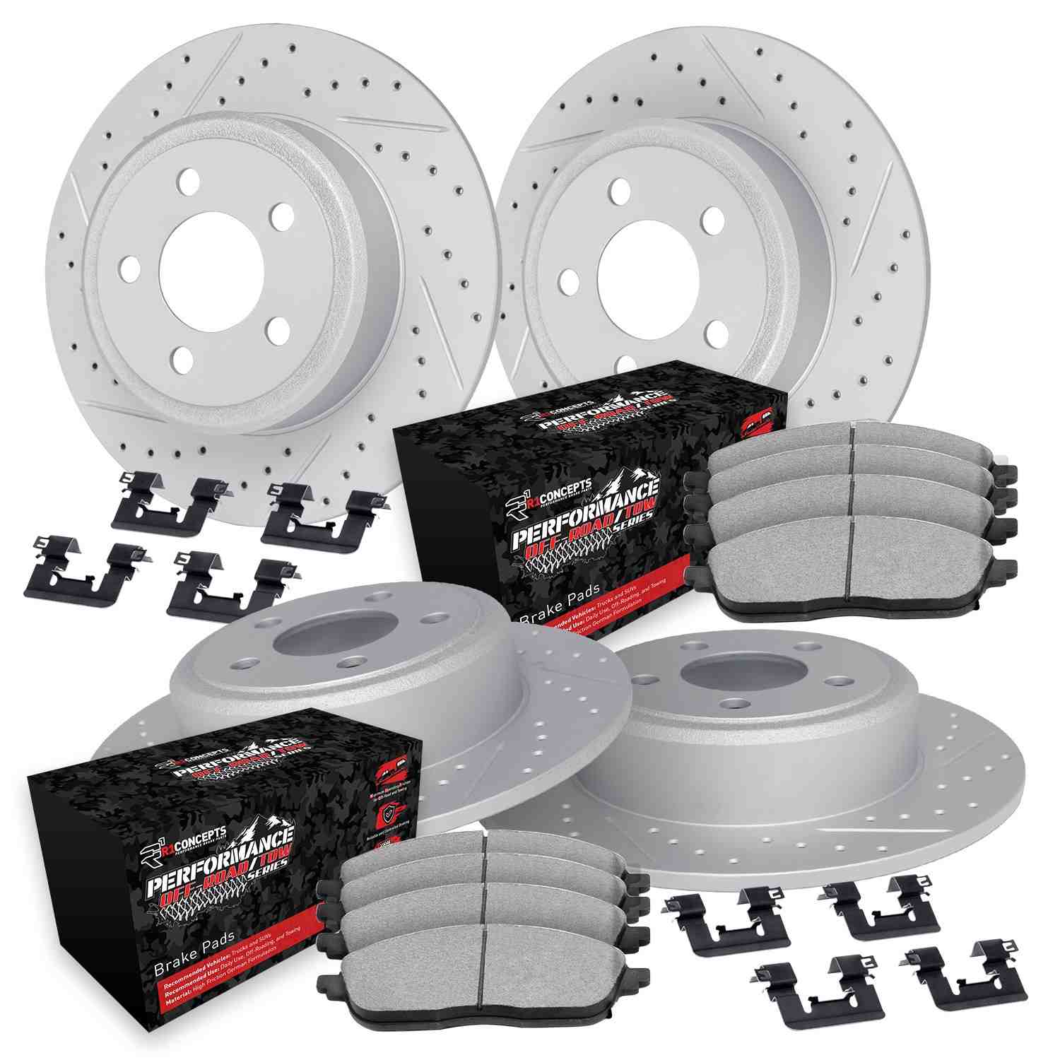 R1 Concepts 07-22 Lexus LX570 Front & Rear Drill/Slot Carbon Coated Rotor Set w/Off-Road/Tow Pads