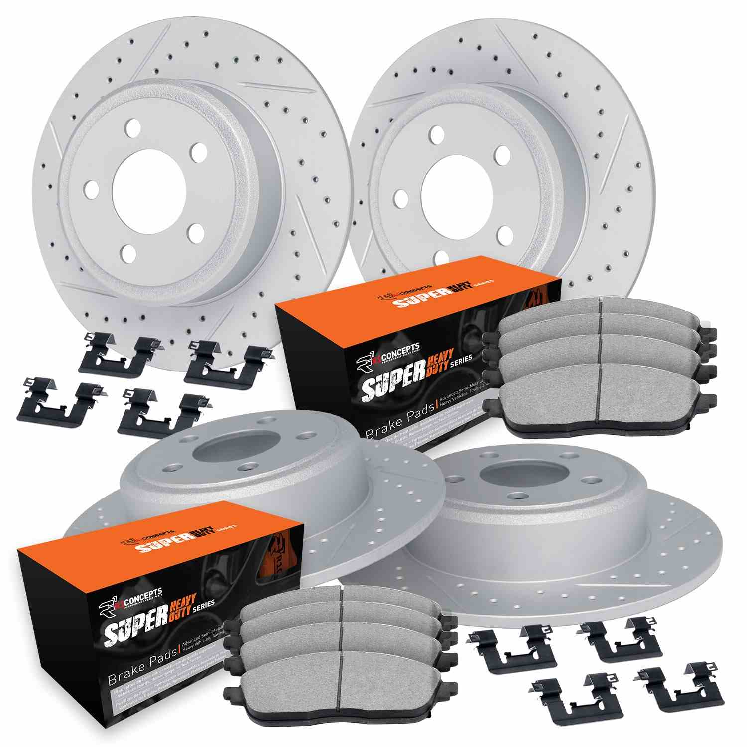 R1 Concepts 07-22 Lexus LX570 Front & Rear Drill/Slot Carbon Coated Rotor Set w/Super Duty Pads