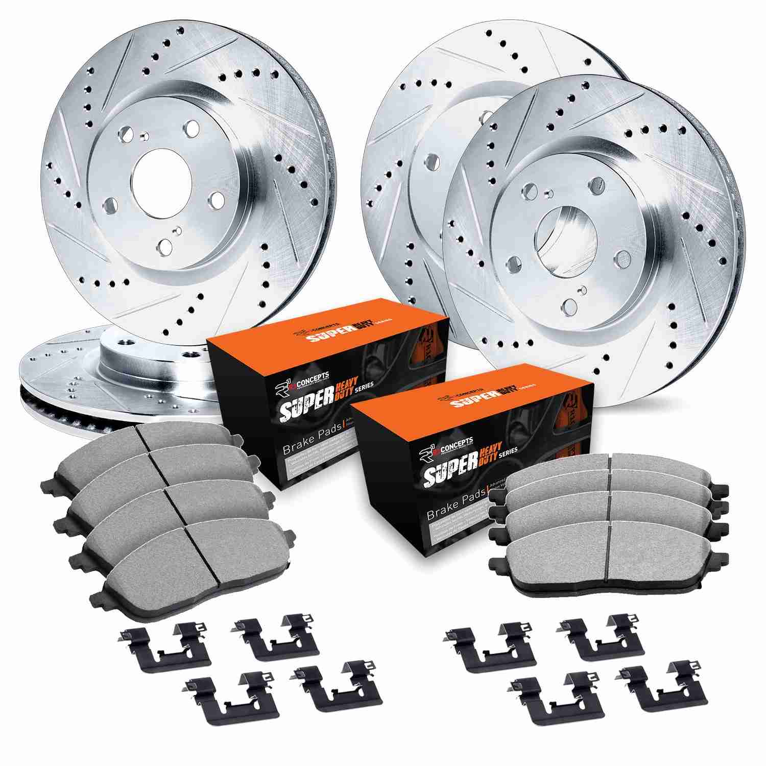 R1 Concepts 07-22 Lexus LX570 Front & Rear Drill/Slot Silver Rotors w/Super Duty Pads