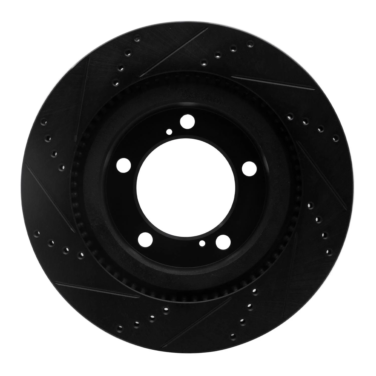 R1 Concepts 07-22 Lexus LX570 Front Right Drilled & Slotted Black Brake Rotor - Image 2