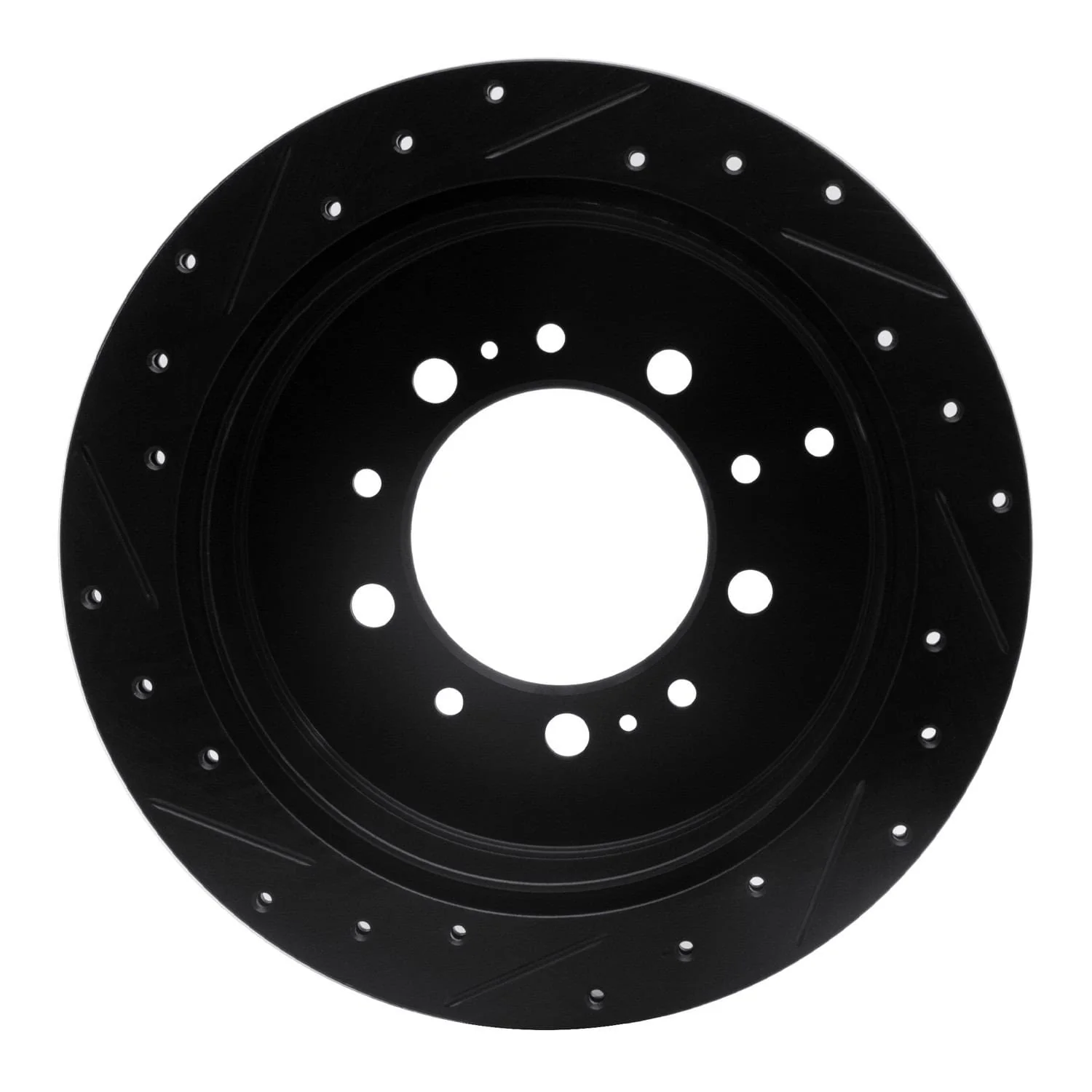 R1 Concepts 07-22 Lexus LX570 Rear Right Drilled & Slotted Black Brake Rotor - Image 2