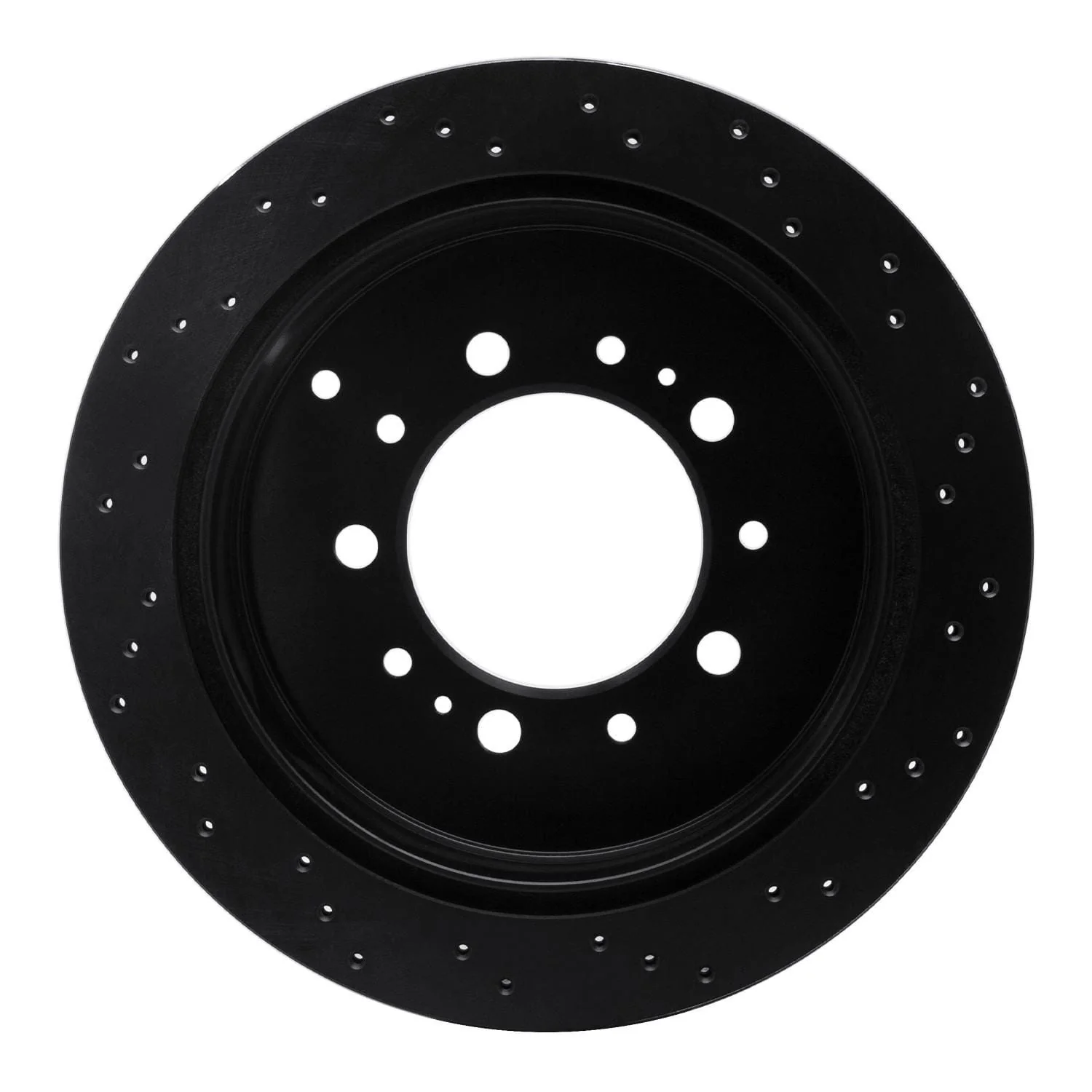 R1 Concepts 07-22 Toyota Land Cruiser Rear Left Drilled Black Brake Rotor - Image 2