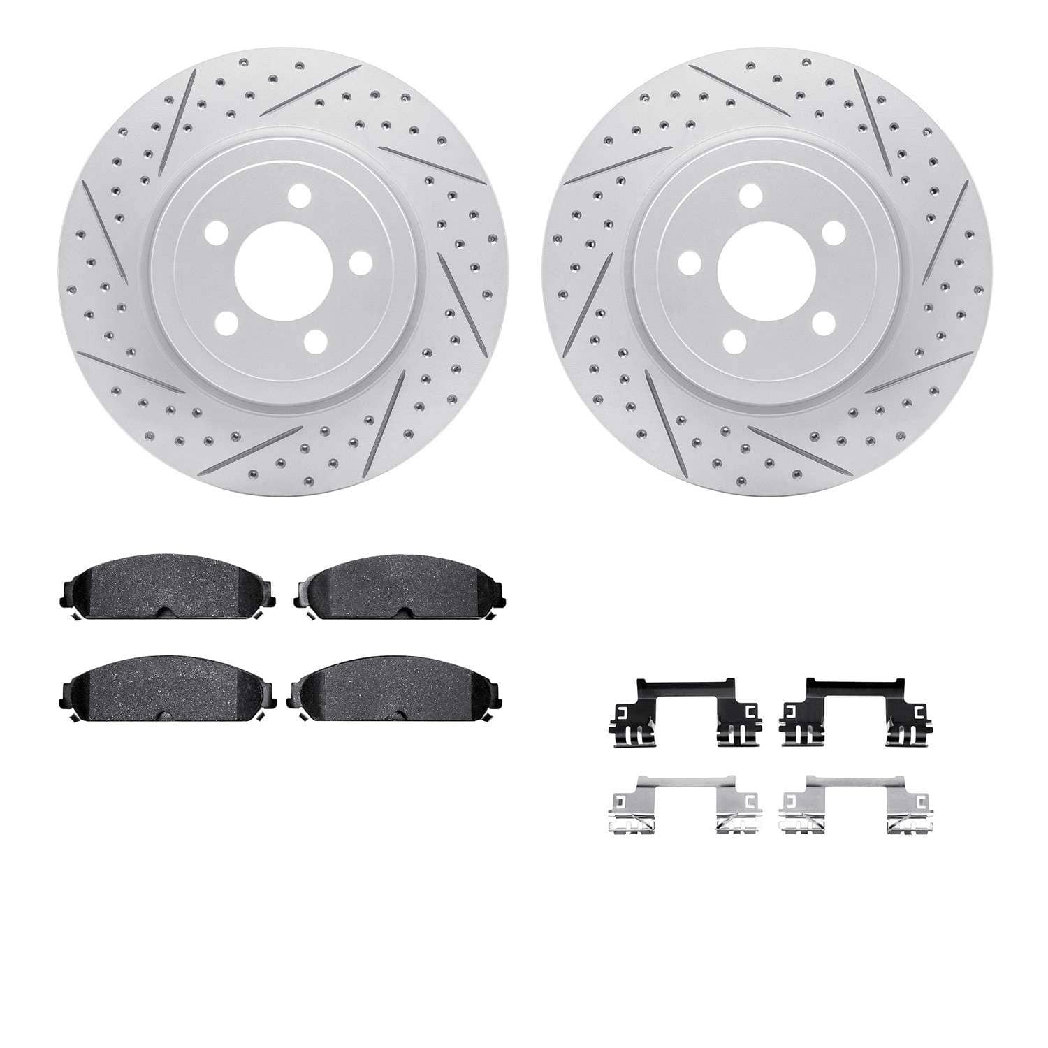 R1 Concepts 07-23 Chrysler 300 Front Drill/Slot Carbon Coated Rotor Set w/Optimum Pads