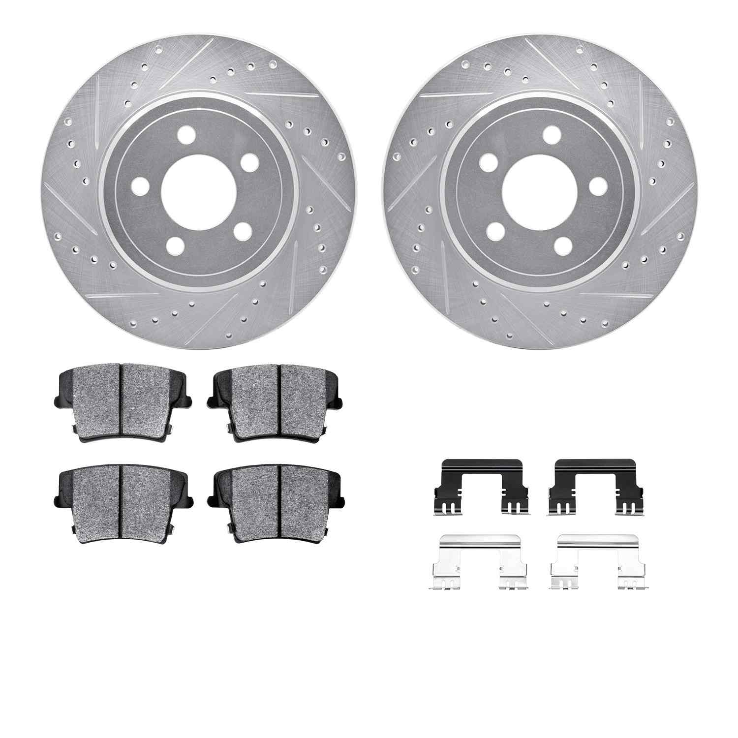 R1 Concepts 07-23 Chrysler 300 Rear Drilled & Slotted Silver Brake Rotor Set w/Optimum OE Pads and Hardware