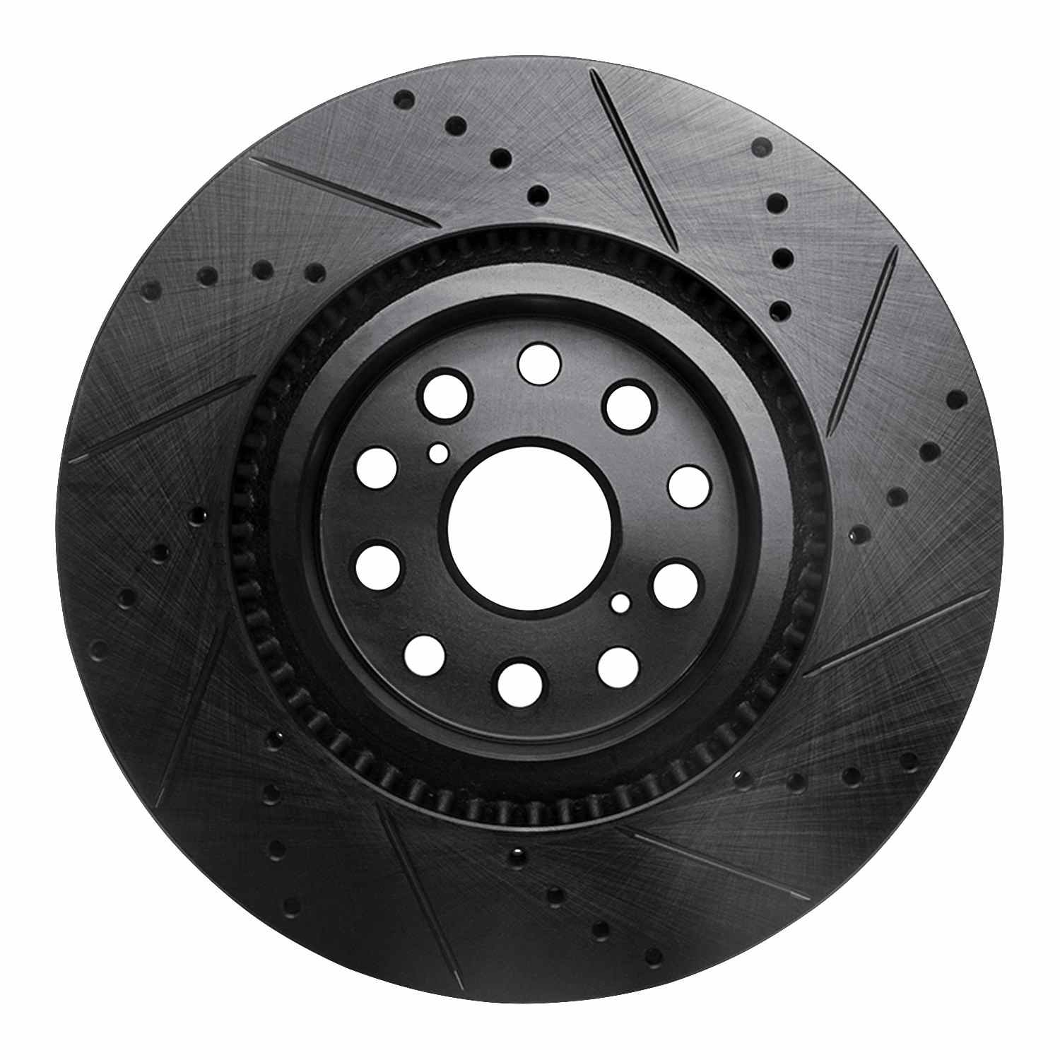 R1 Concepts 07-23 Lexus LS460 Front Left Drilled & Slotted Black Brake Rotor - Image 2
