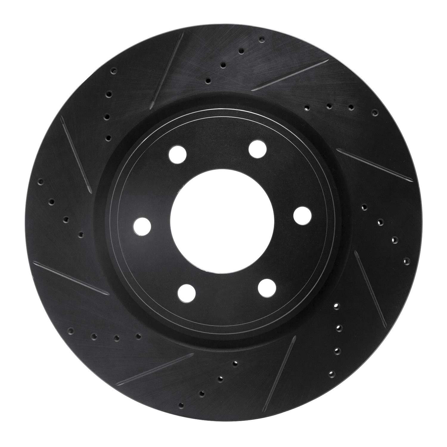 R1 Concepts 07-24 Infiniti QX56 Front Left Drilled & Slotted Black Brake Rotor