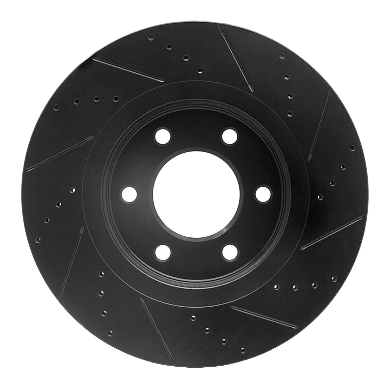 R1 Concepts 07-24 Infiniti QX56 Front Left Drilled & Slotted Black Brake Rotor - Image 2